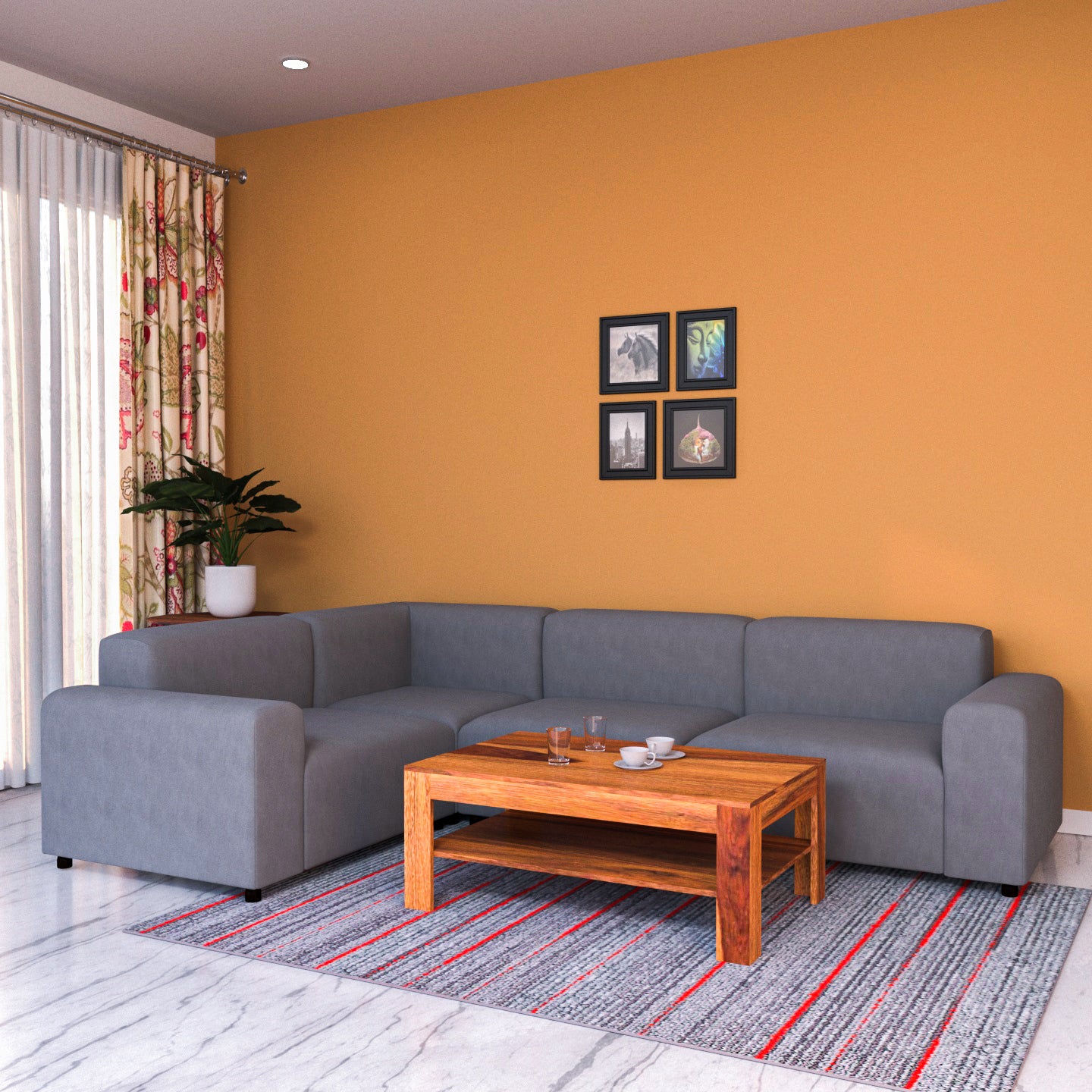 Glamour Grey Pastel Coloured Comfort Long L Shaped 4 Seater + Center Table Sofa for Home Sofa