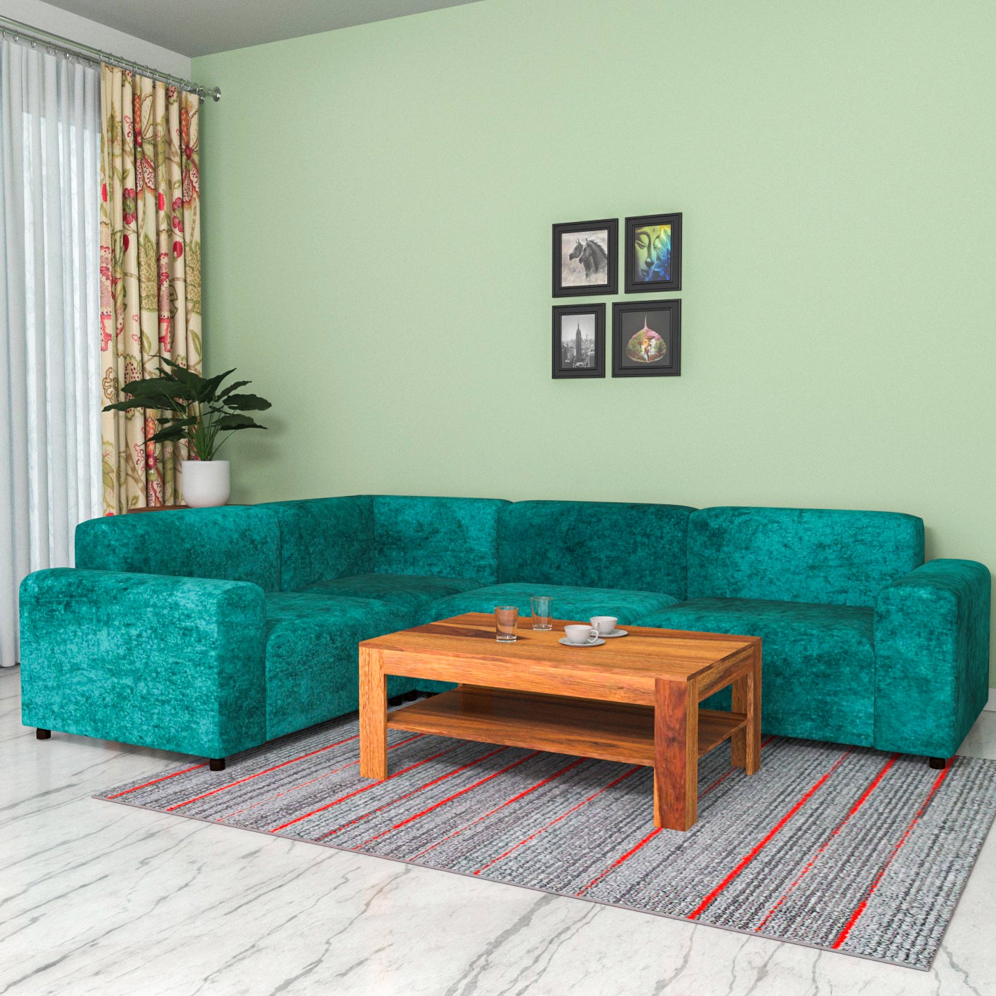 Blue Sea Water Coloured Comfort Long L Shaped 4 Seater Sofa for Home Sofa