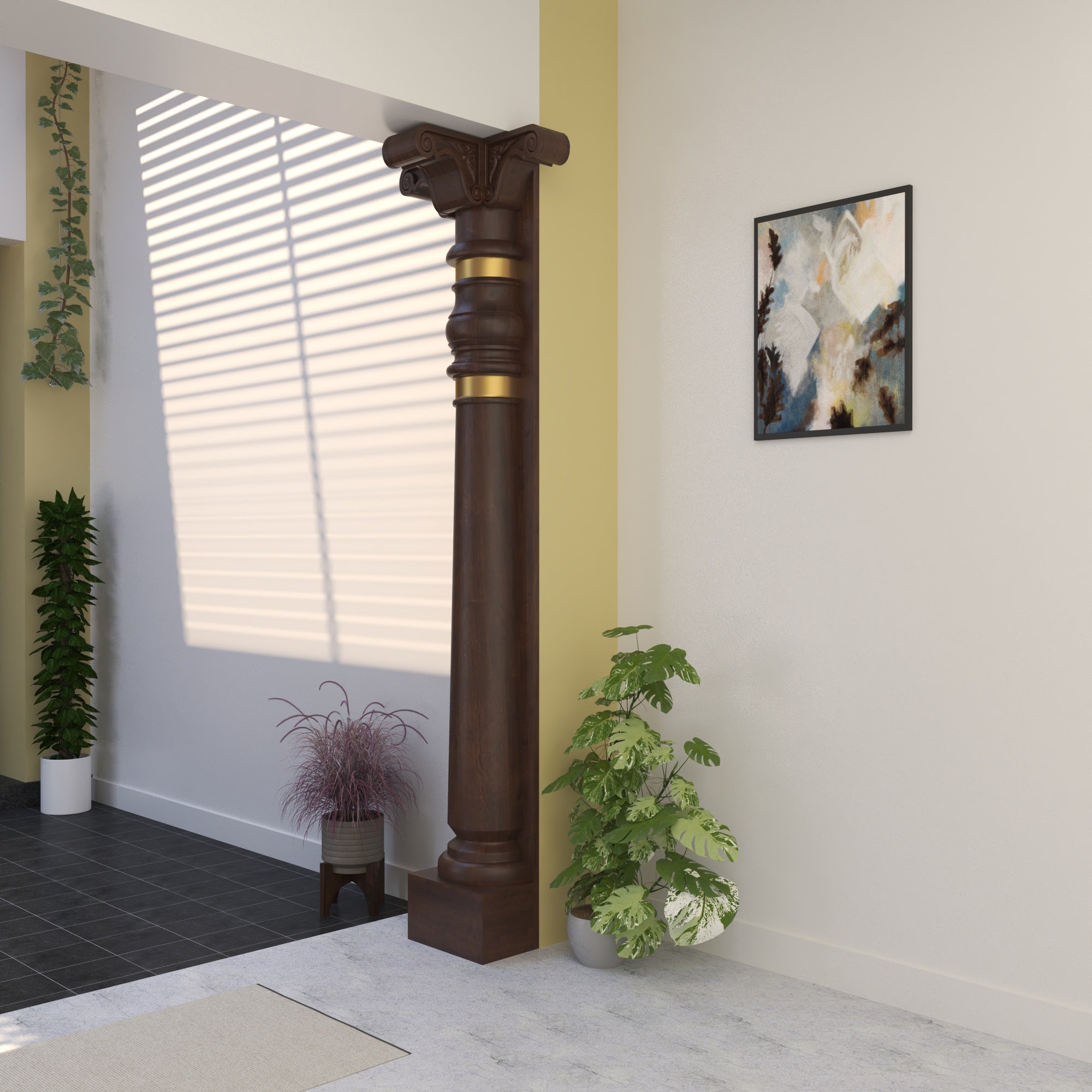 Corinthian Style Decorative Pillar with Brass Accents Pillar