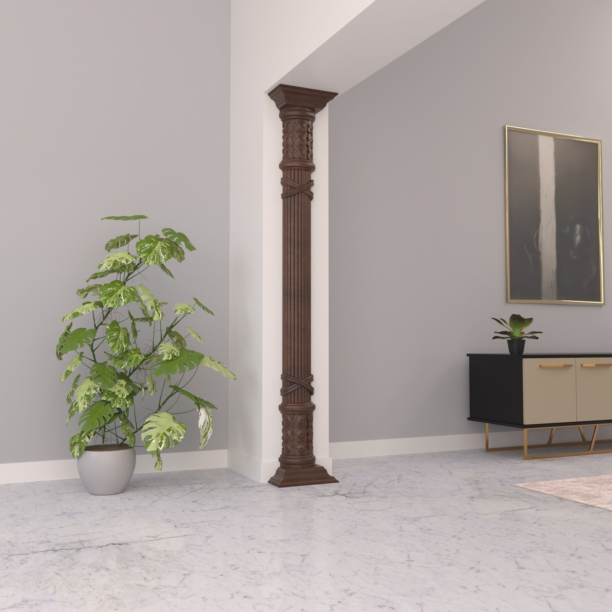 Hand-Carved Fluted Heritage Pillar with Floral Capitals Pillar