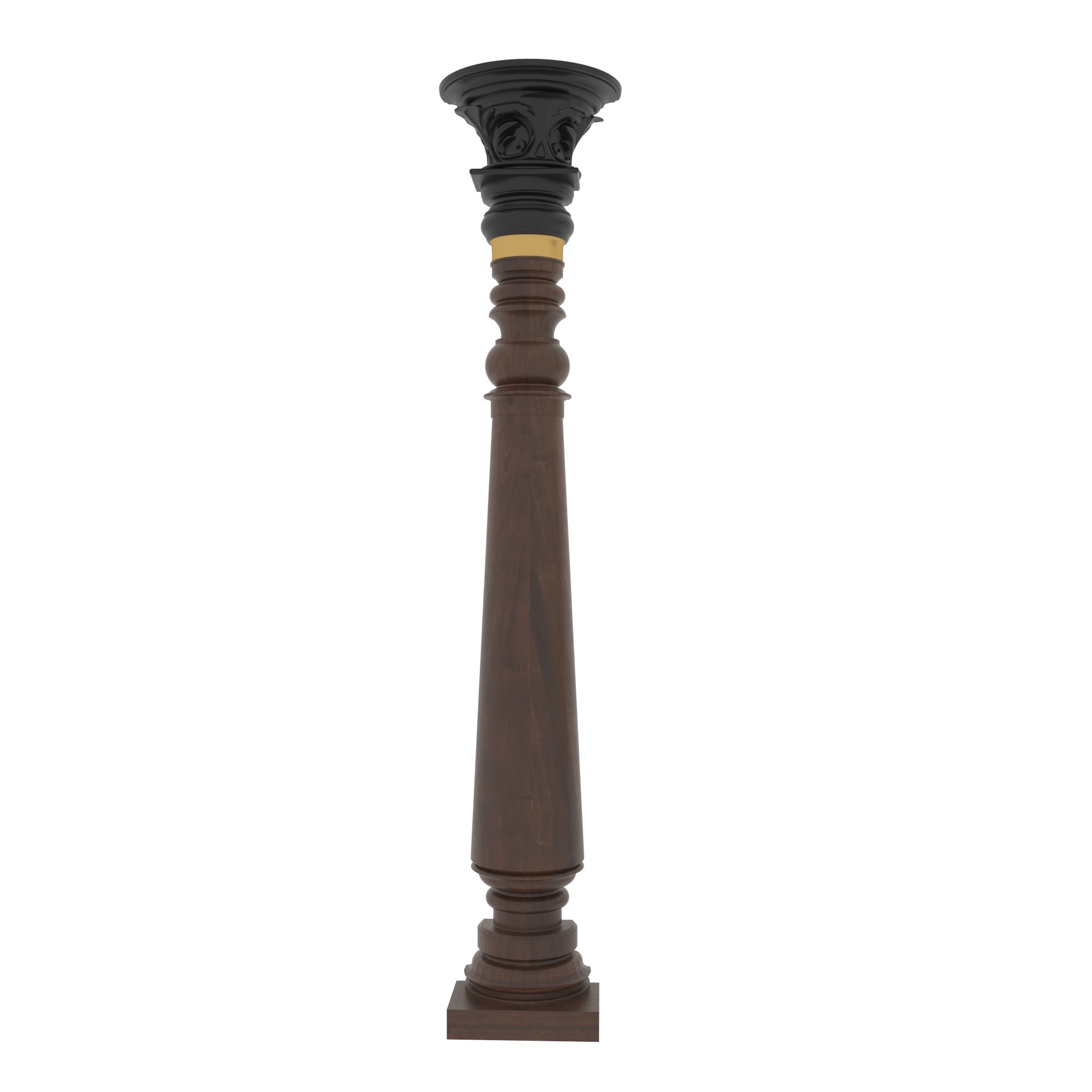 Handcrafted Decorative Wooden Pillar - Turned Column with Carved Capital Pillar