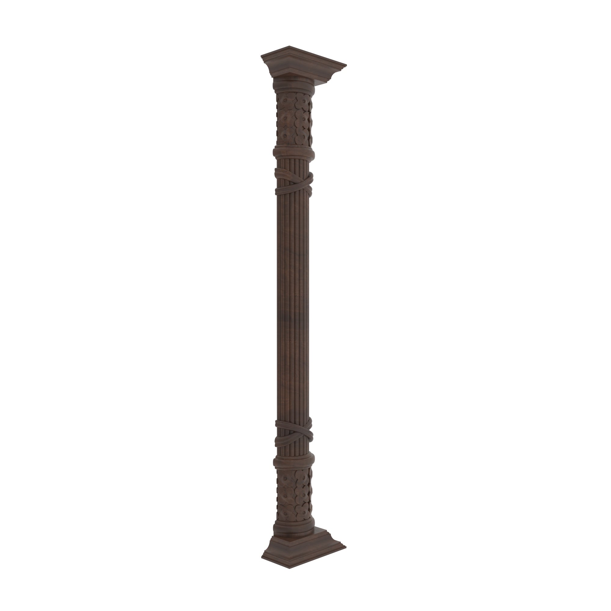 Hand-Carved Fluted Heritage Pillar with Floral Capitals Pillar