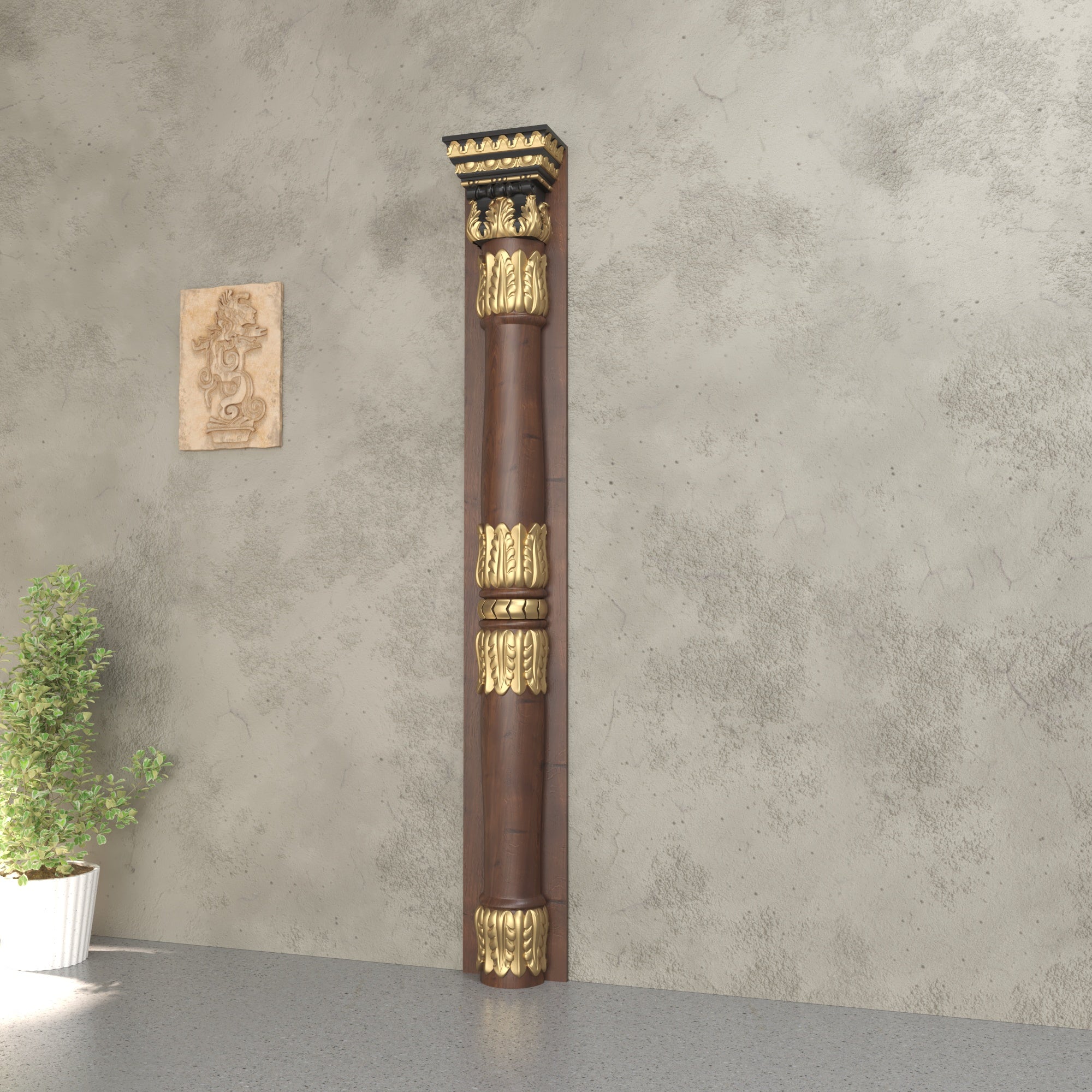 Royal Acanthus Decorative Pilaster with Gold Accents Pillar