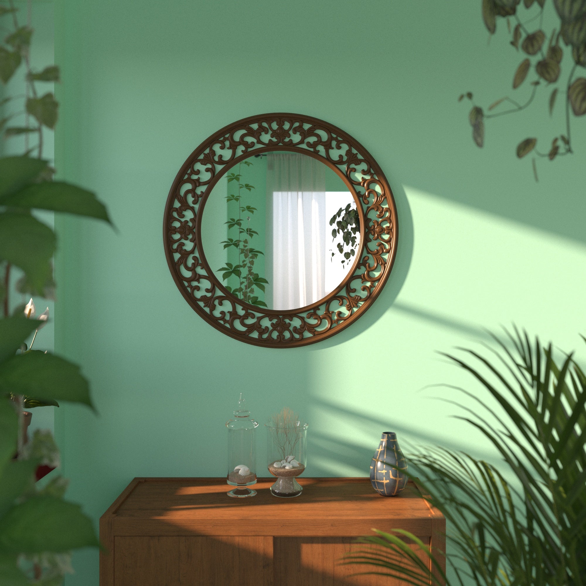 Vintage Arched Wall Mirror with Distressed Carved Frame Mirror