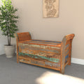 Colorful Reclaimed Wood Storage Bench - Sleigh Style Entryway Seat Bench