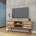 Colorful Reclaimed Wood TV Stand - Mid-Century Entertainment Console Tv stand