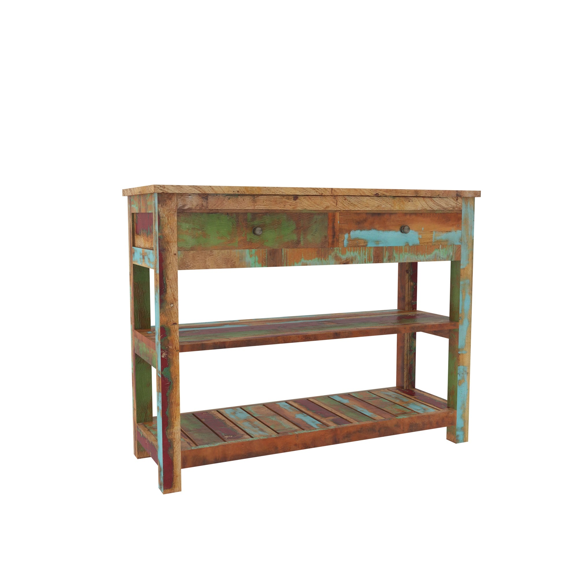 Colorful Reclaimed Wood Console Table - Entryway Storage Unit Cupboard