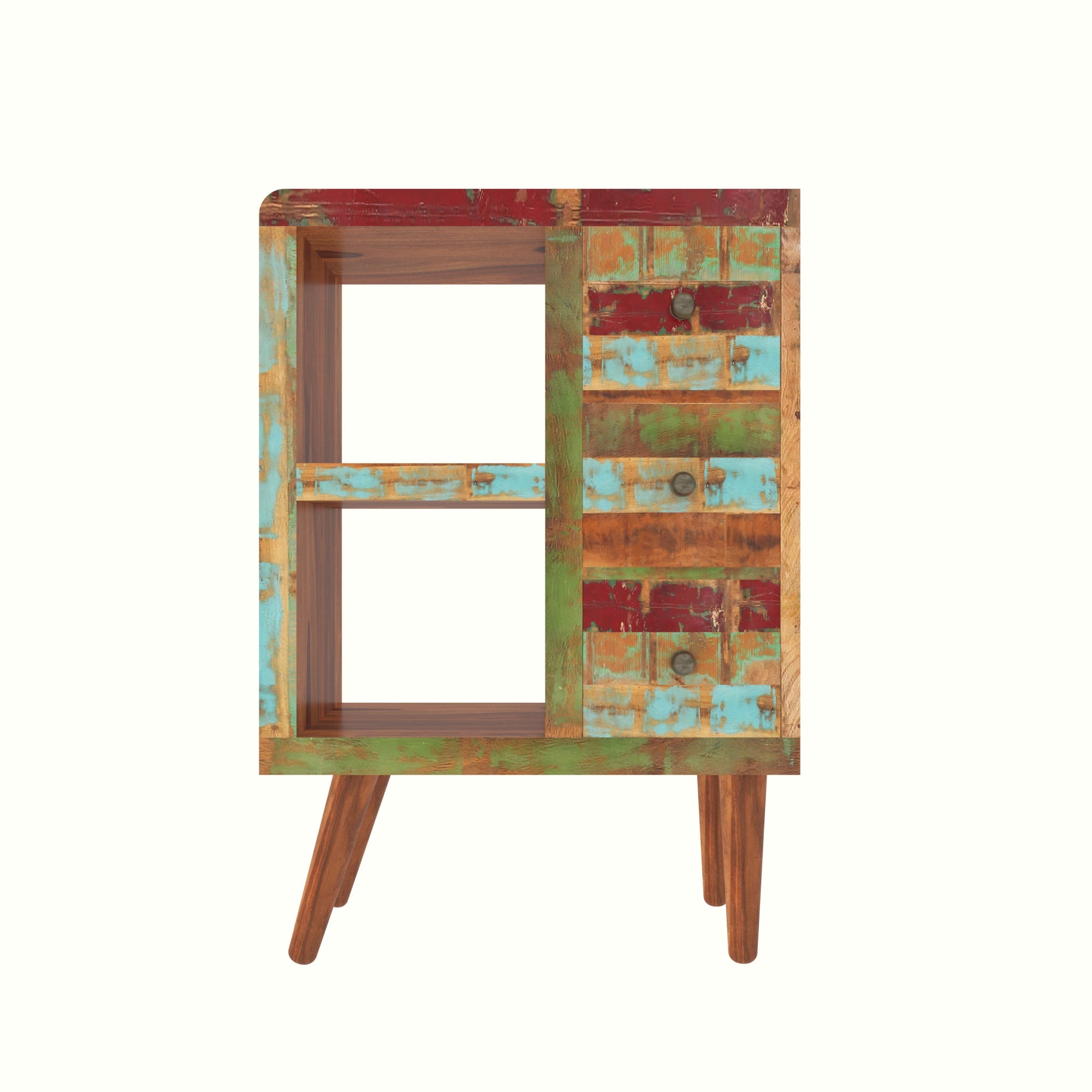 Colorful Reclaimed Wood Cabinet - Mid-Century Storage Unit Cupboard