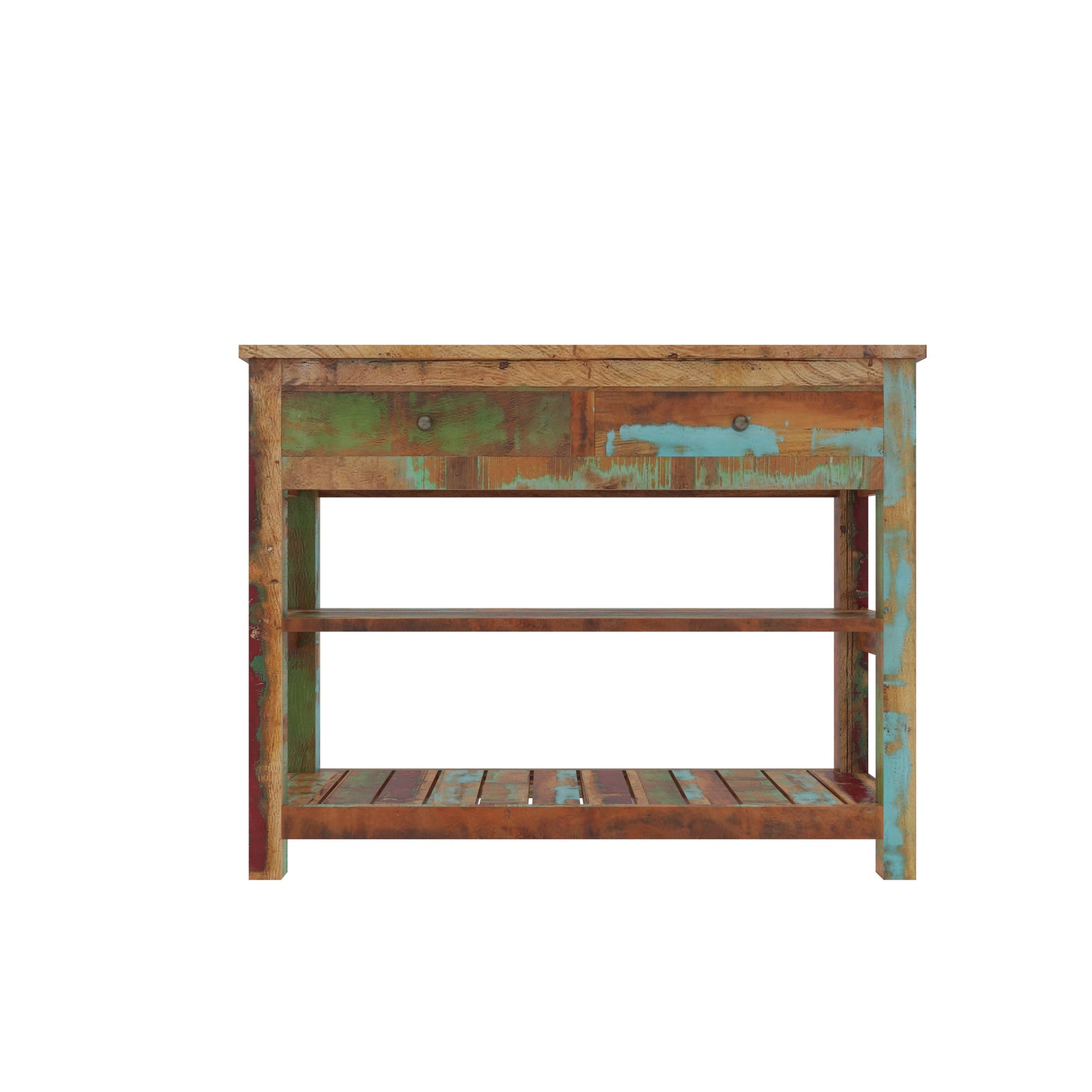 Colorful Reclaimed Wood Console Table - Entryway Storage Unit Cupboard