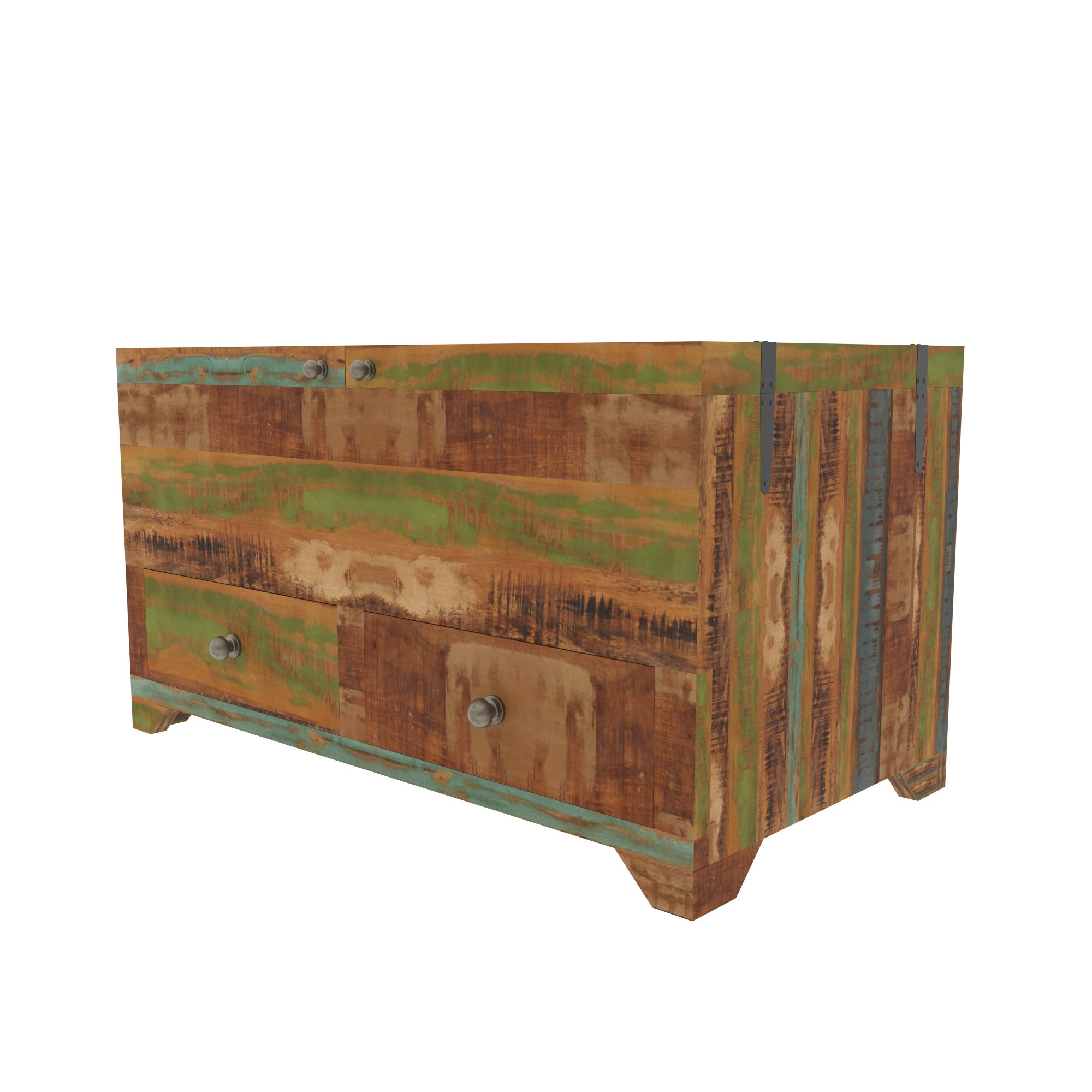 Colorful Reclaimed Wood Storage Chest - Multi-Drawer Cabinet Drawer's Chest