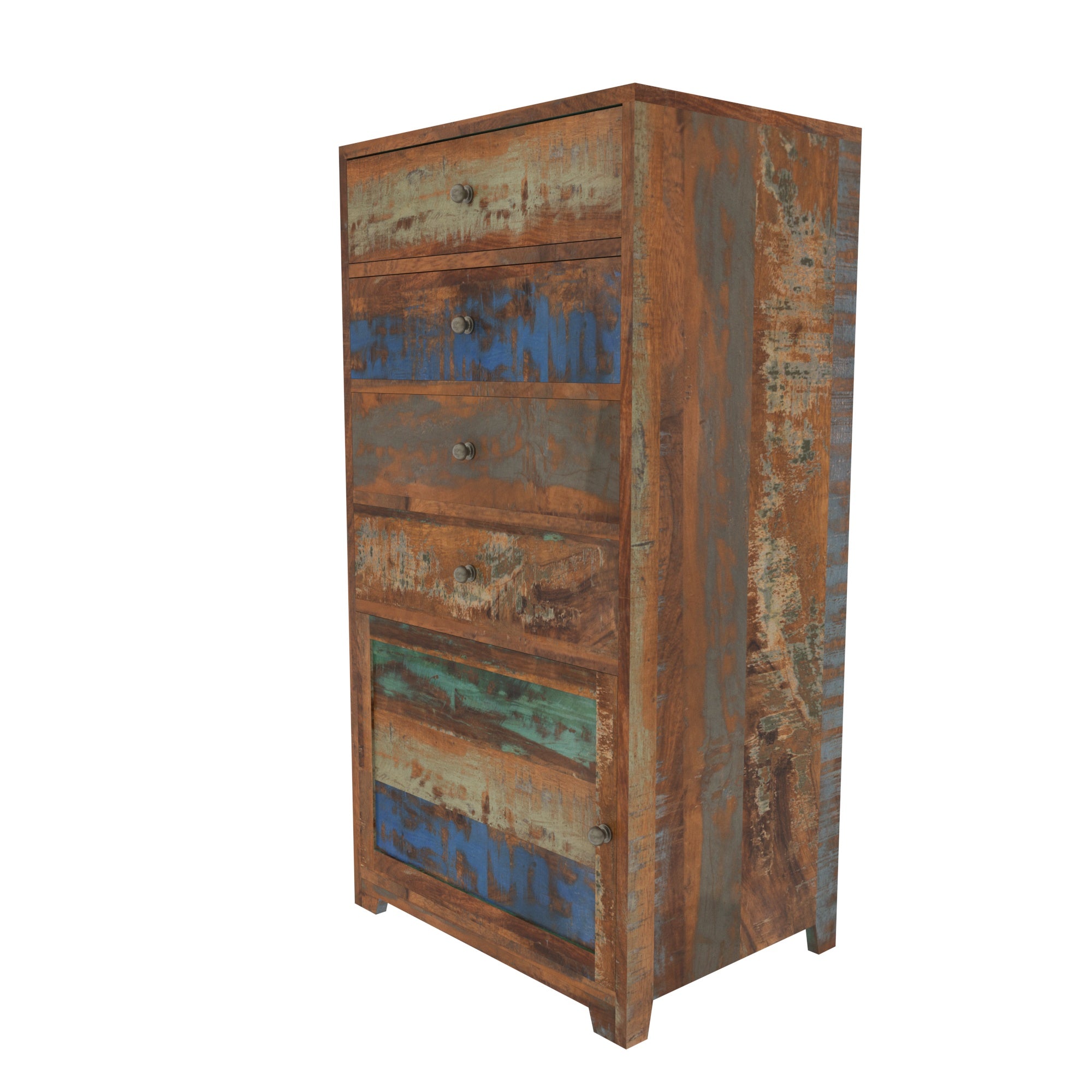 Colorful Reclaimed Wood Tall Cabinet - Vertical Storage Chest Drawer's Chest