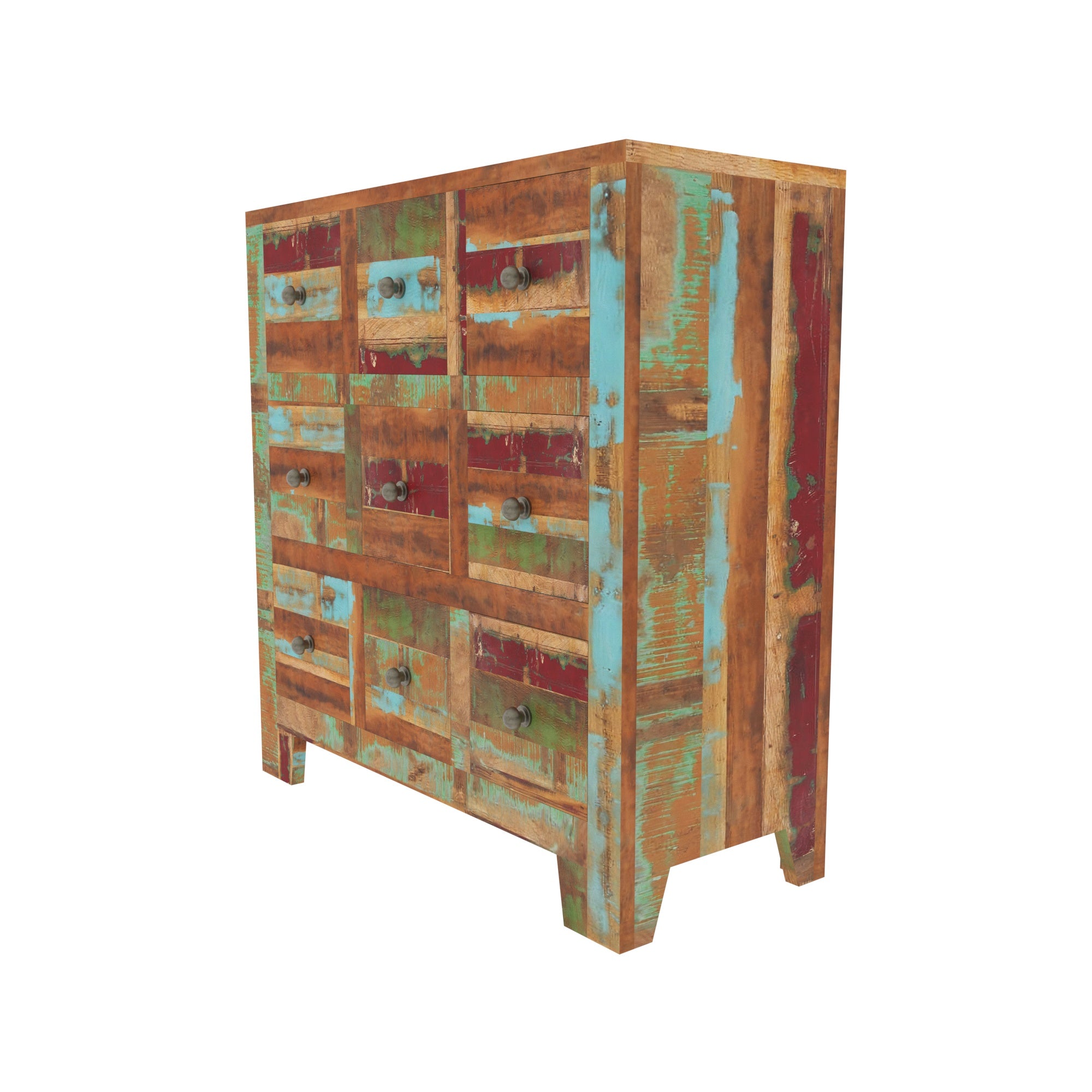 Colorful Reclaimed Wood Sideboard - Multi-Drawer Storage Cabinet Drawer's Chest