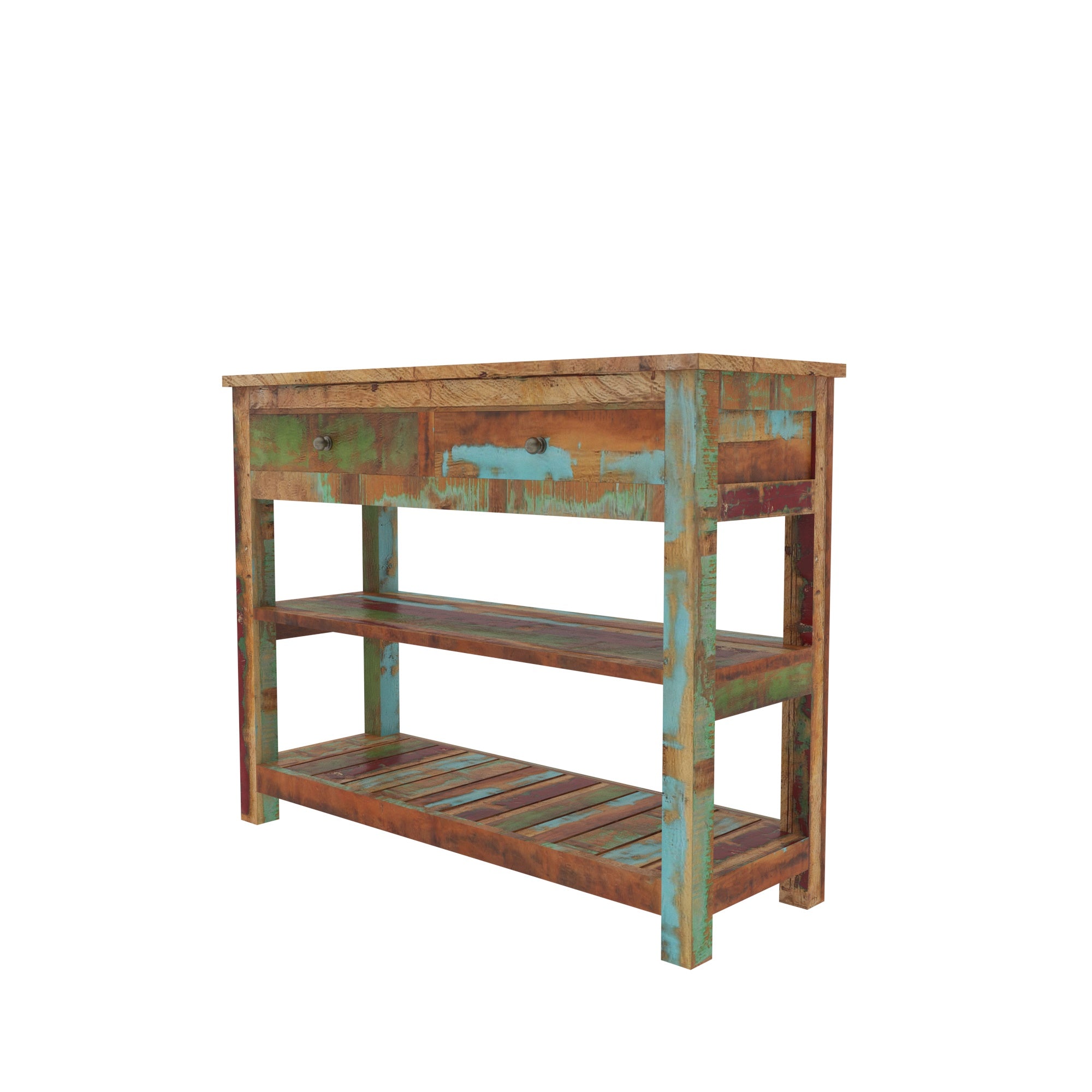 Colorful Reclaimed Wood Console Table - Entryway Storage Unit Cupboard