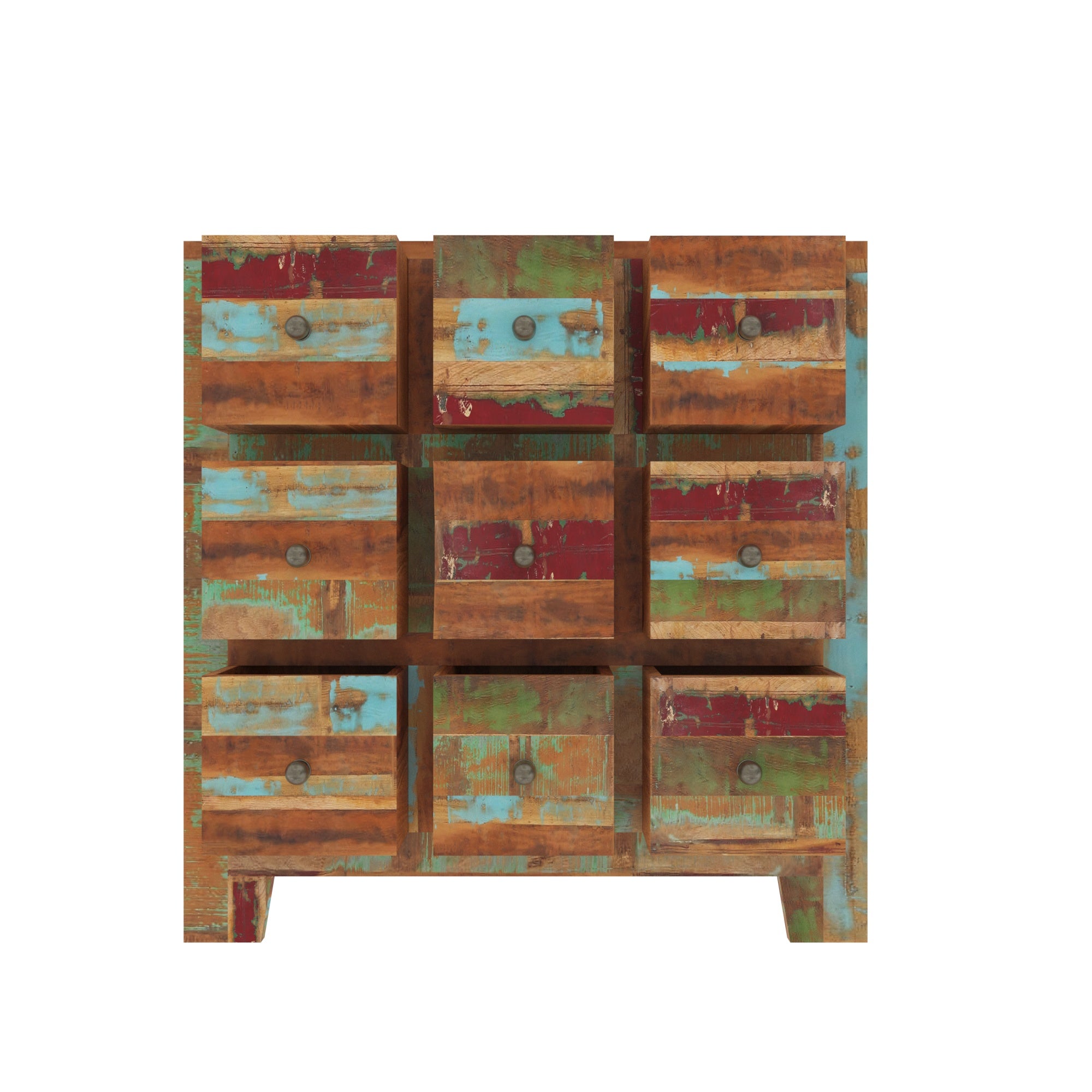 Colorful Reclaimed Wood Sideboard - Multi-Drawer Storage Cabinet Drawer's Chest