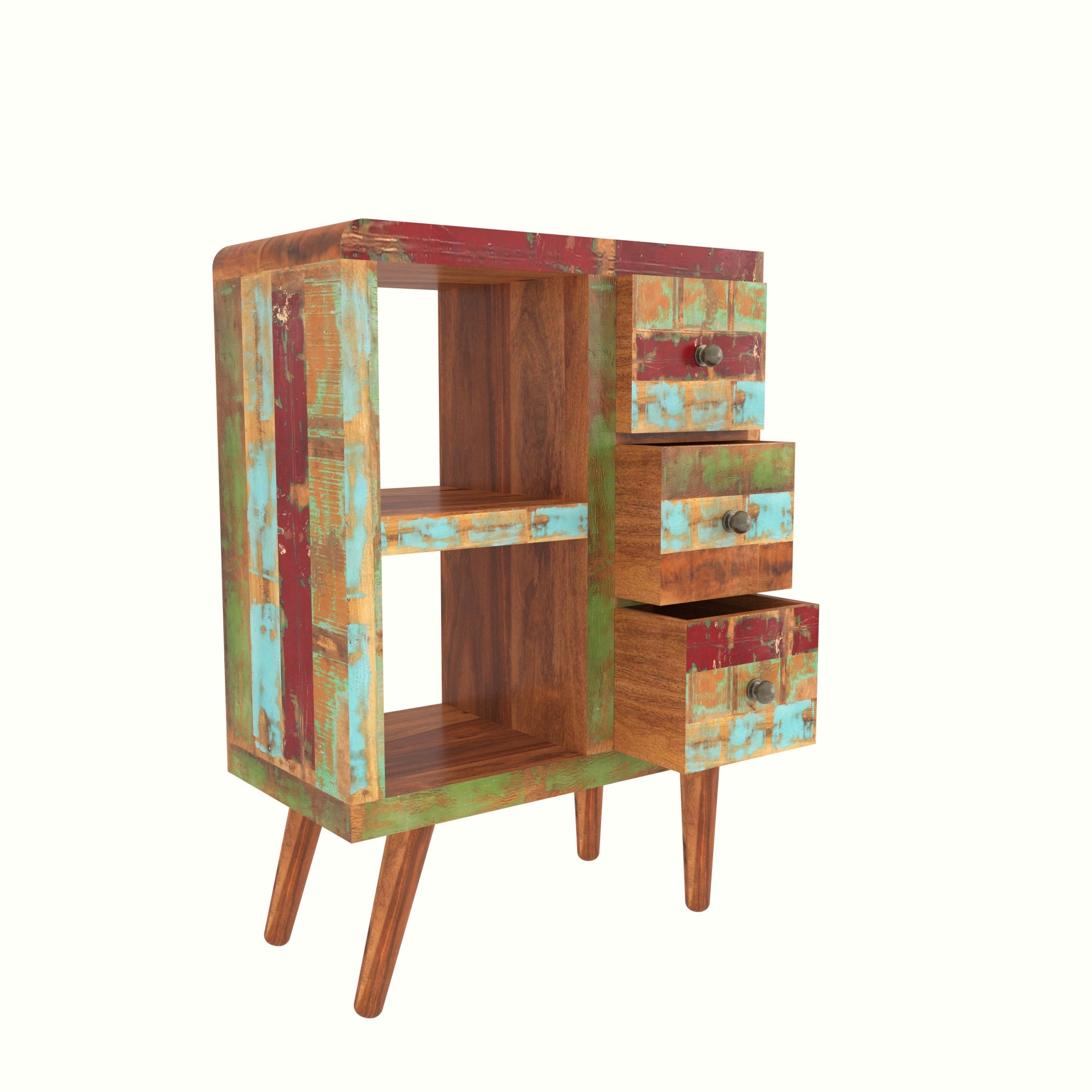 Colorful Reclaimed Wood Cabinet - Mid-Century Storage Unit Cupboard