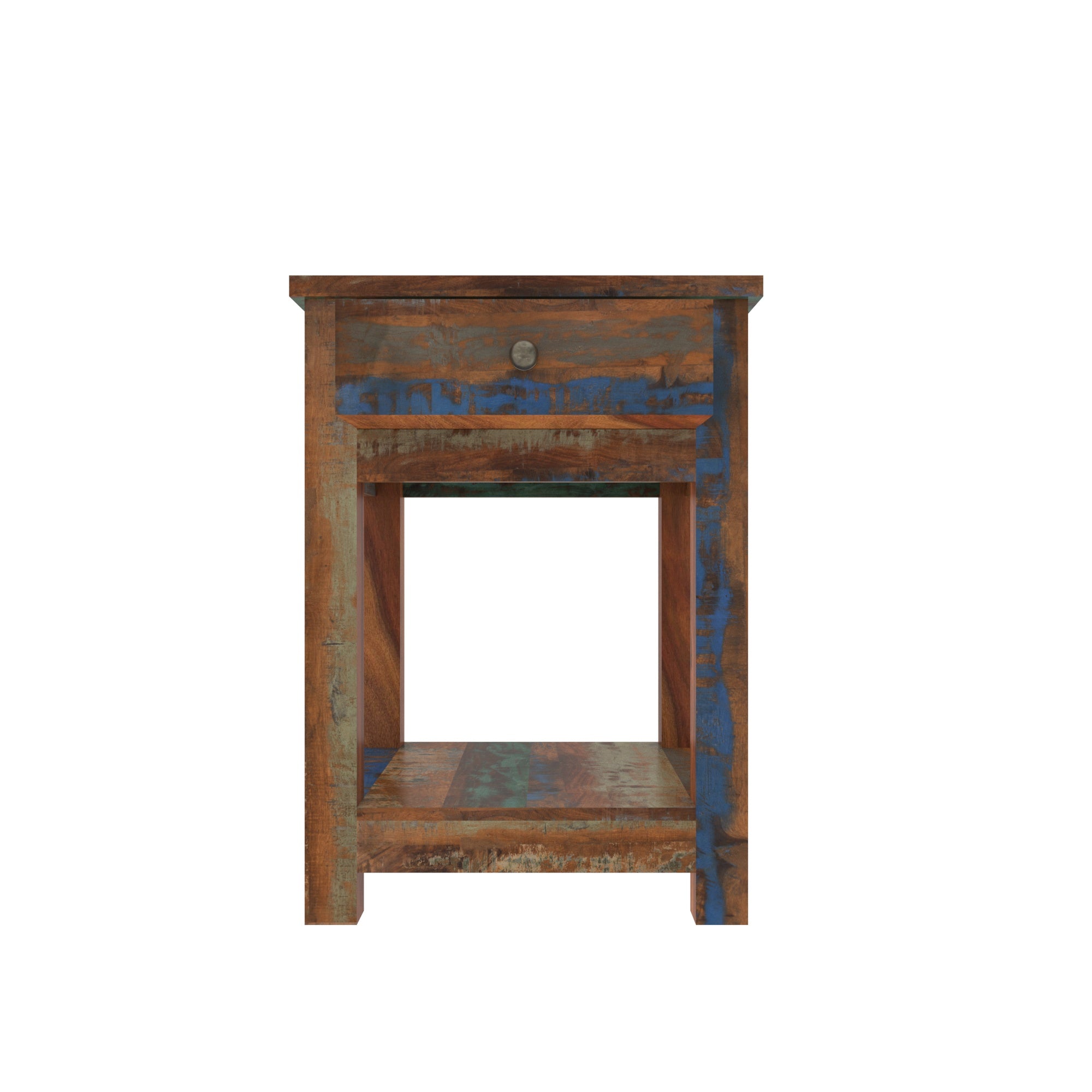 Colorful Reclaimed Wood Bedside Table - Nightstand with Drawer Bedside