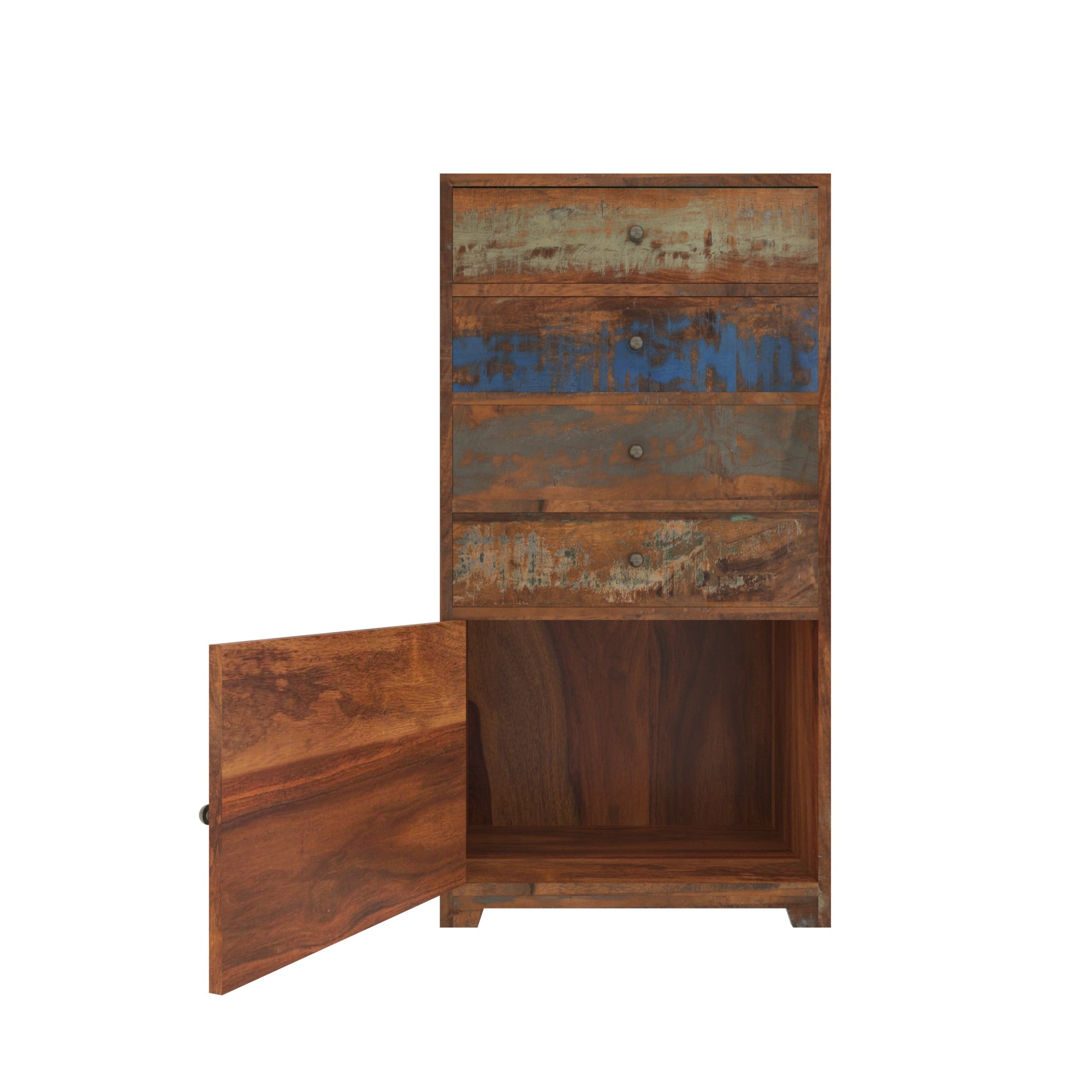 Colorful Reclaimed Wood Tall Cabinet - Vertical Storage Chest Drawer's Chest