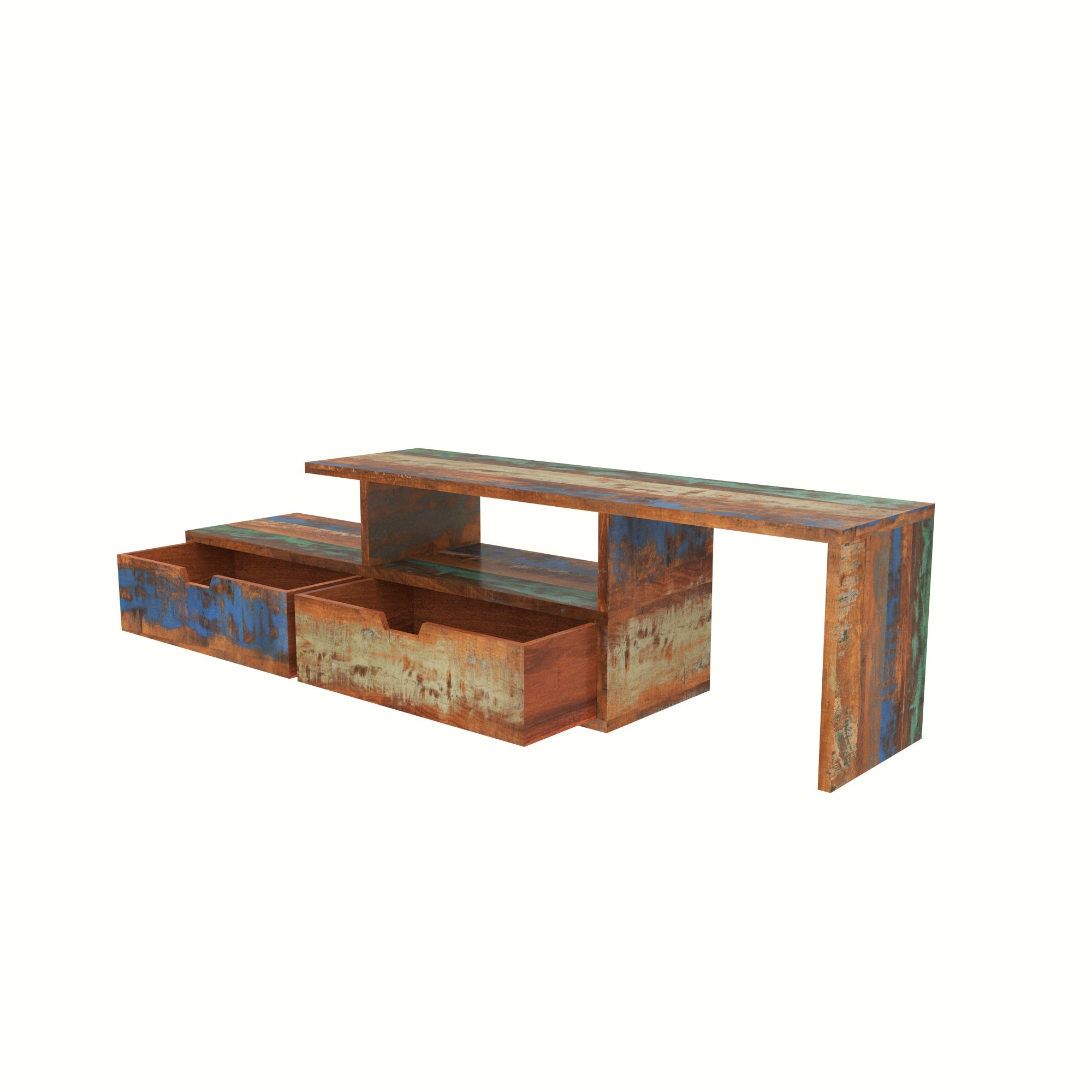 Colorful Reclaimed Wood TV Stand - Extendable Entertainment Unit Tv stand