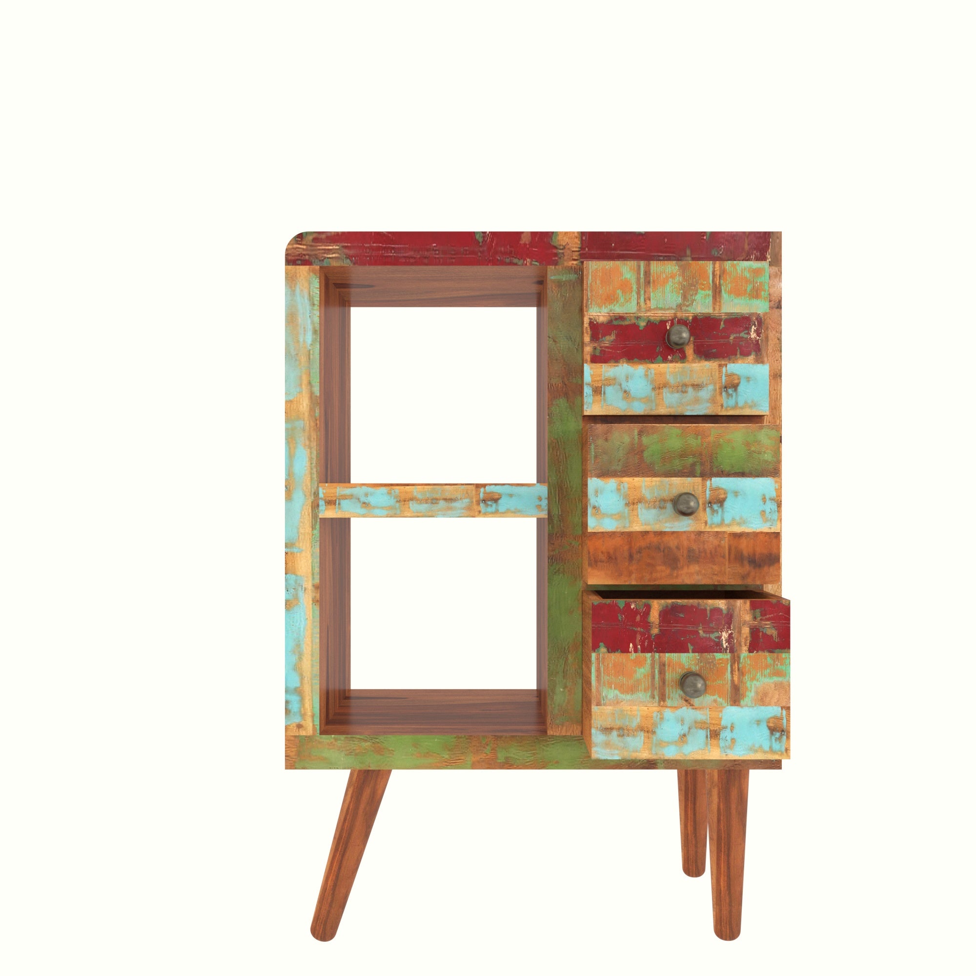 Colorful Reclaimed Wood Cabinet - Mid-Century Storage Unit Cupboard