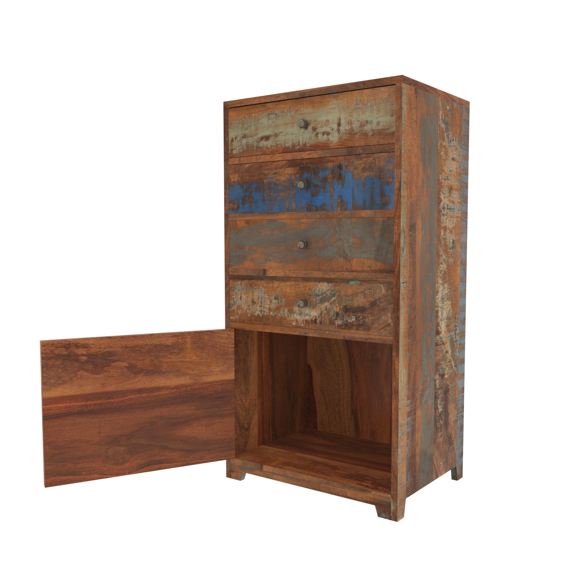 Colorful Reclaimed Wood Tall Cabinet - Vertical Storage Chest Drawer's Chest