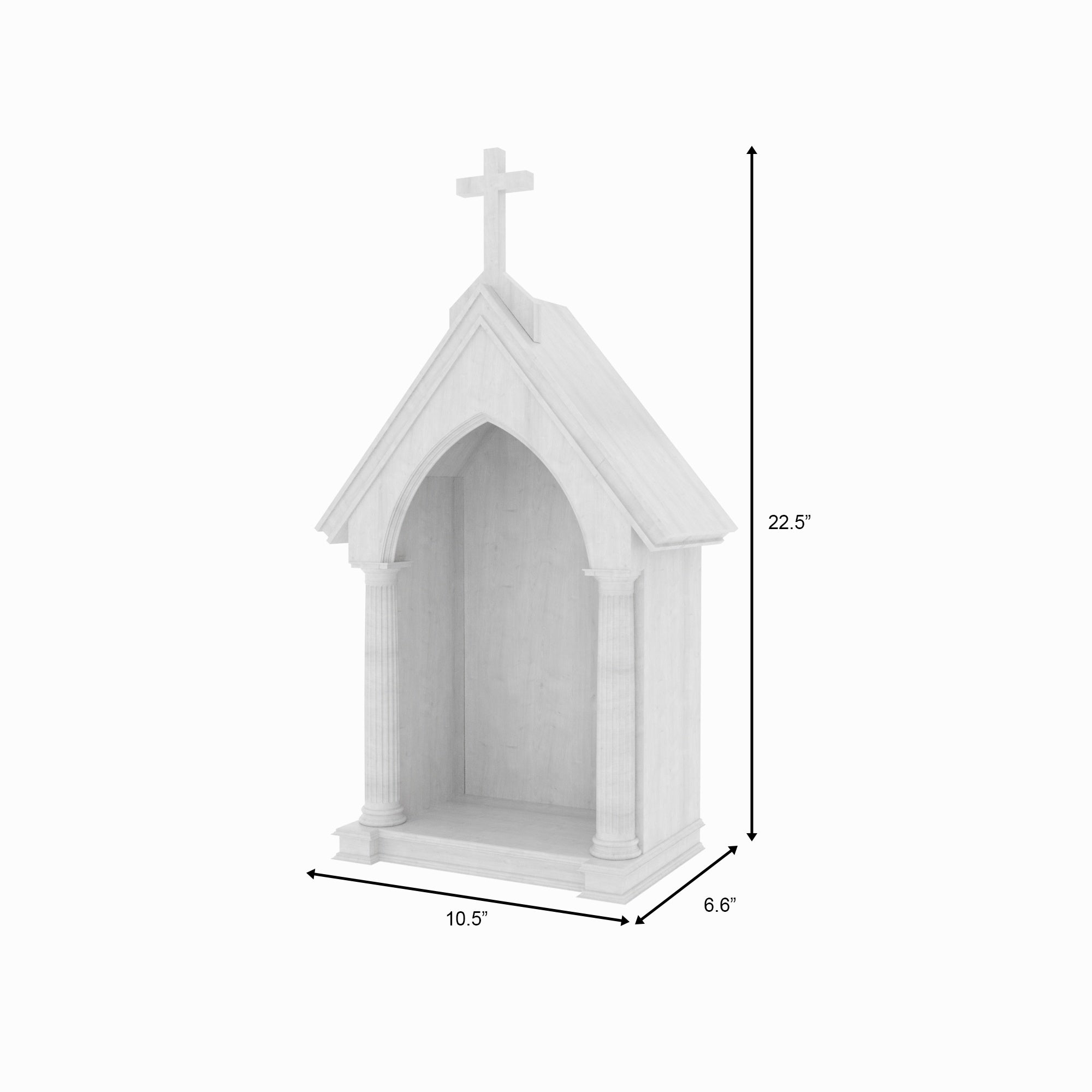 White Wooden Chapel Altar with Gothic Arch Niche & Fluted Columns Altar