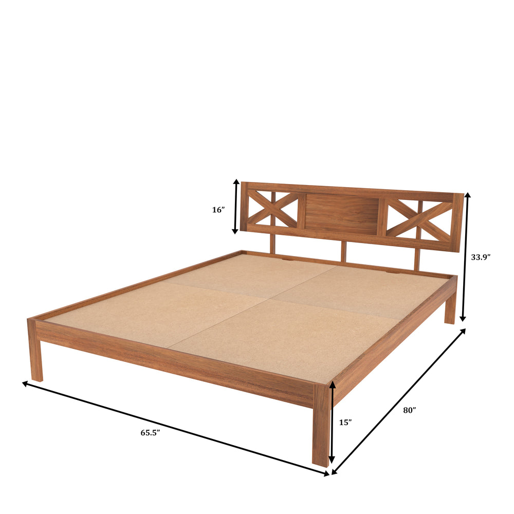 Contemporary Wooden Bed with Cut-Out Headboard – Sleek & Minimalist Style