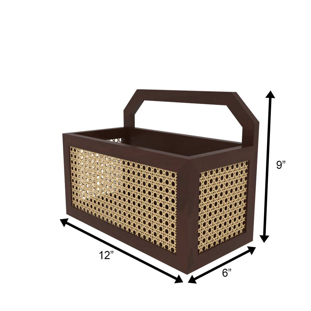 Brown Cane Serving Tray - Wooden Caddy with Natural Rattan Webbing Wooden Box