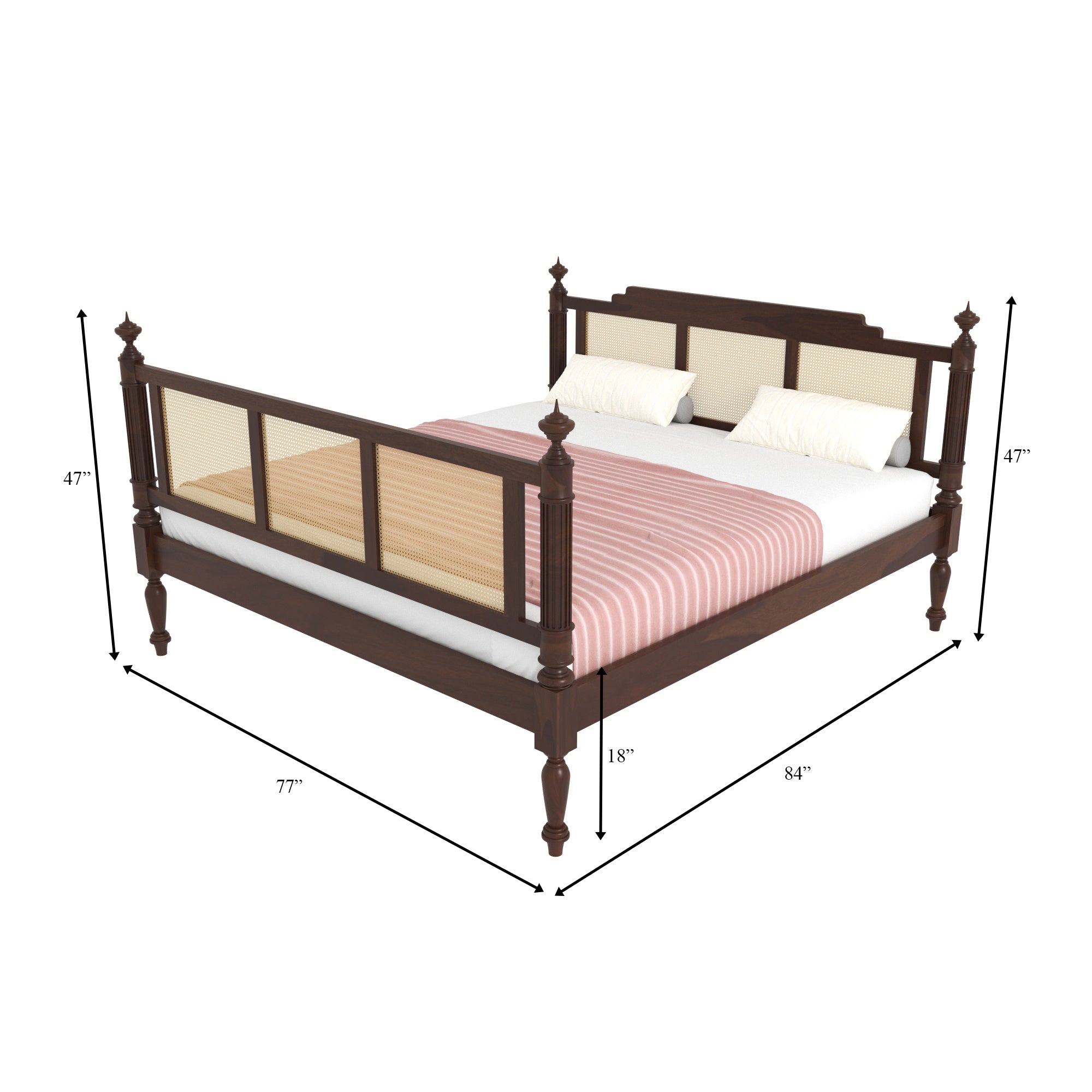 Heritage Cane Panel Bed with Ornate Posts Bed