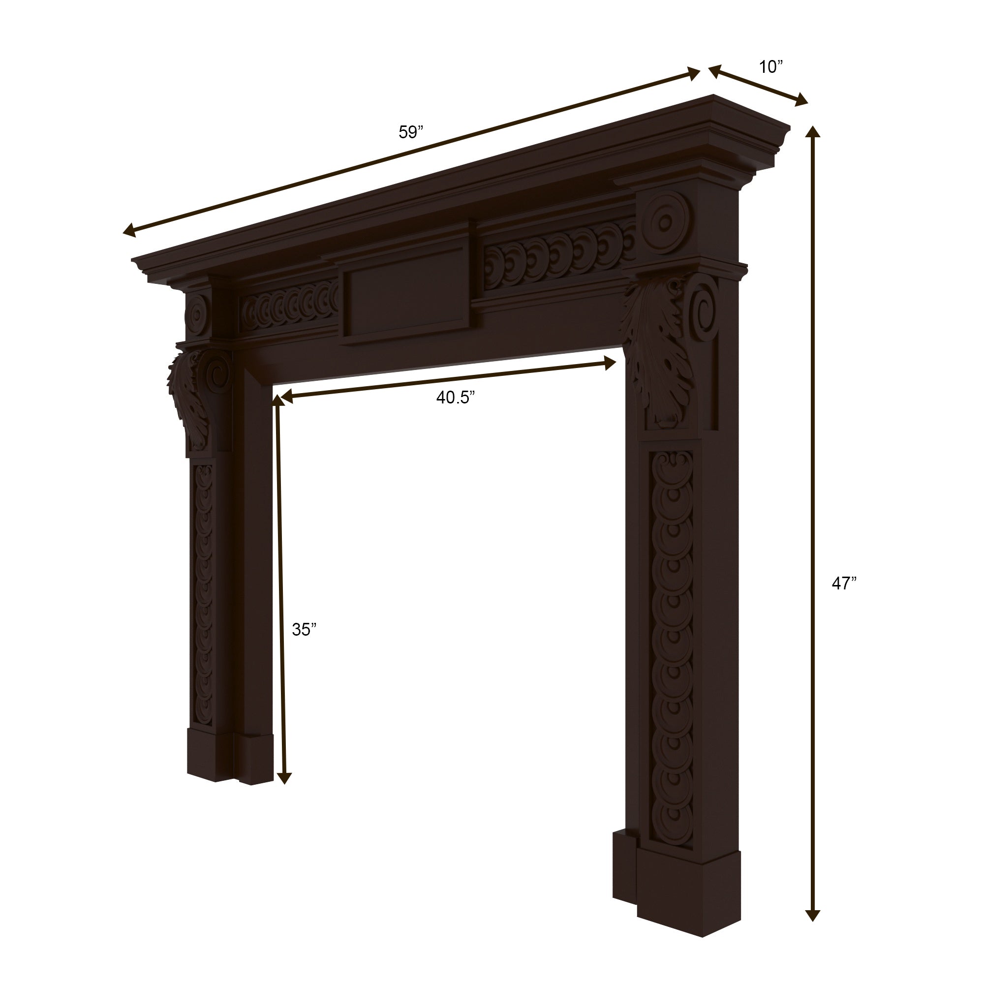 Traditional Dark Wood Fireplace Mantel with Carved Rosette Details Fire Mantel
