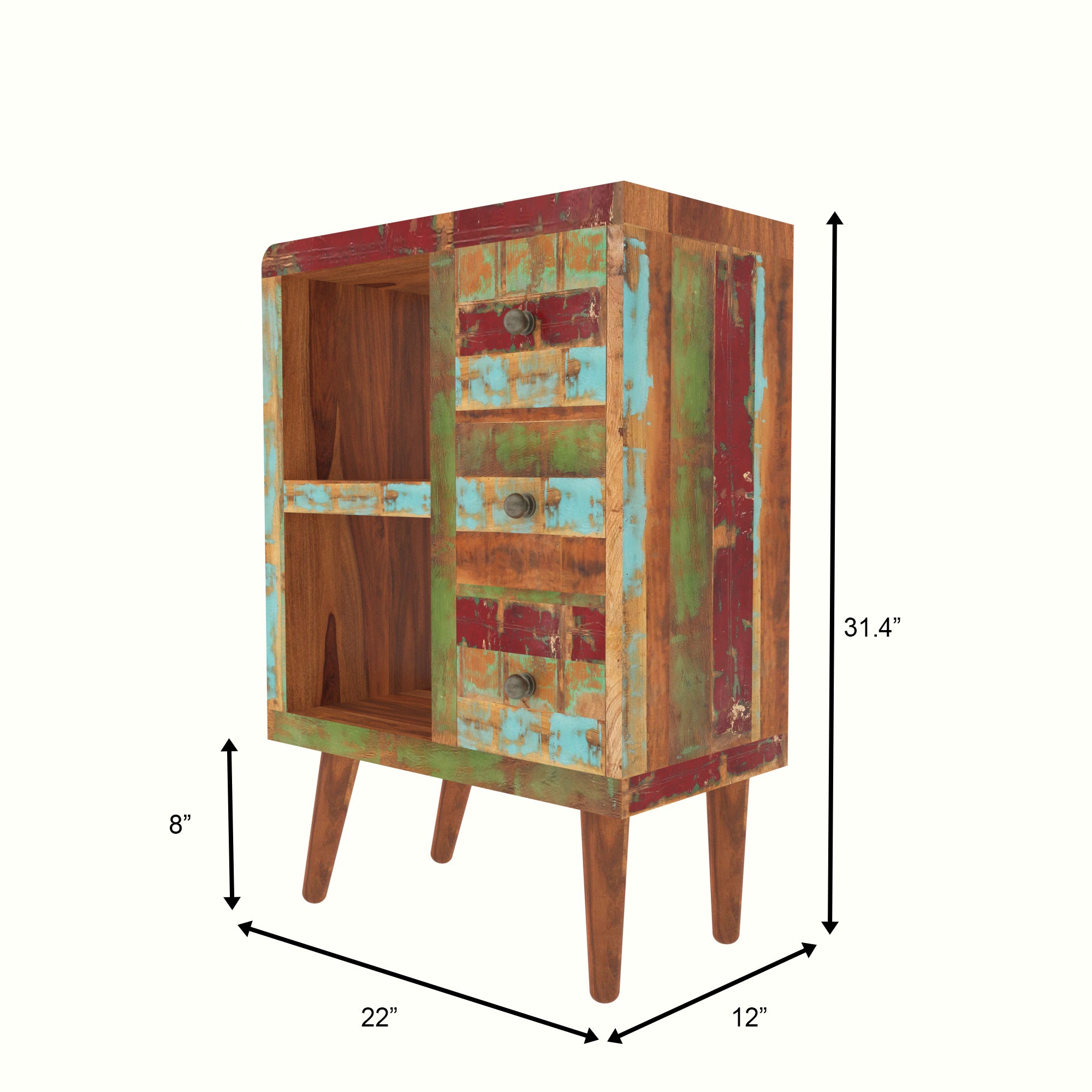 Colorful Reclaimed Wood Cabinet - Mid-Century Storage Unit Cupboard