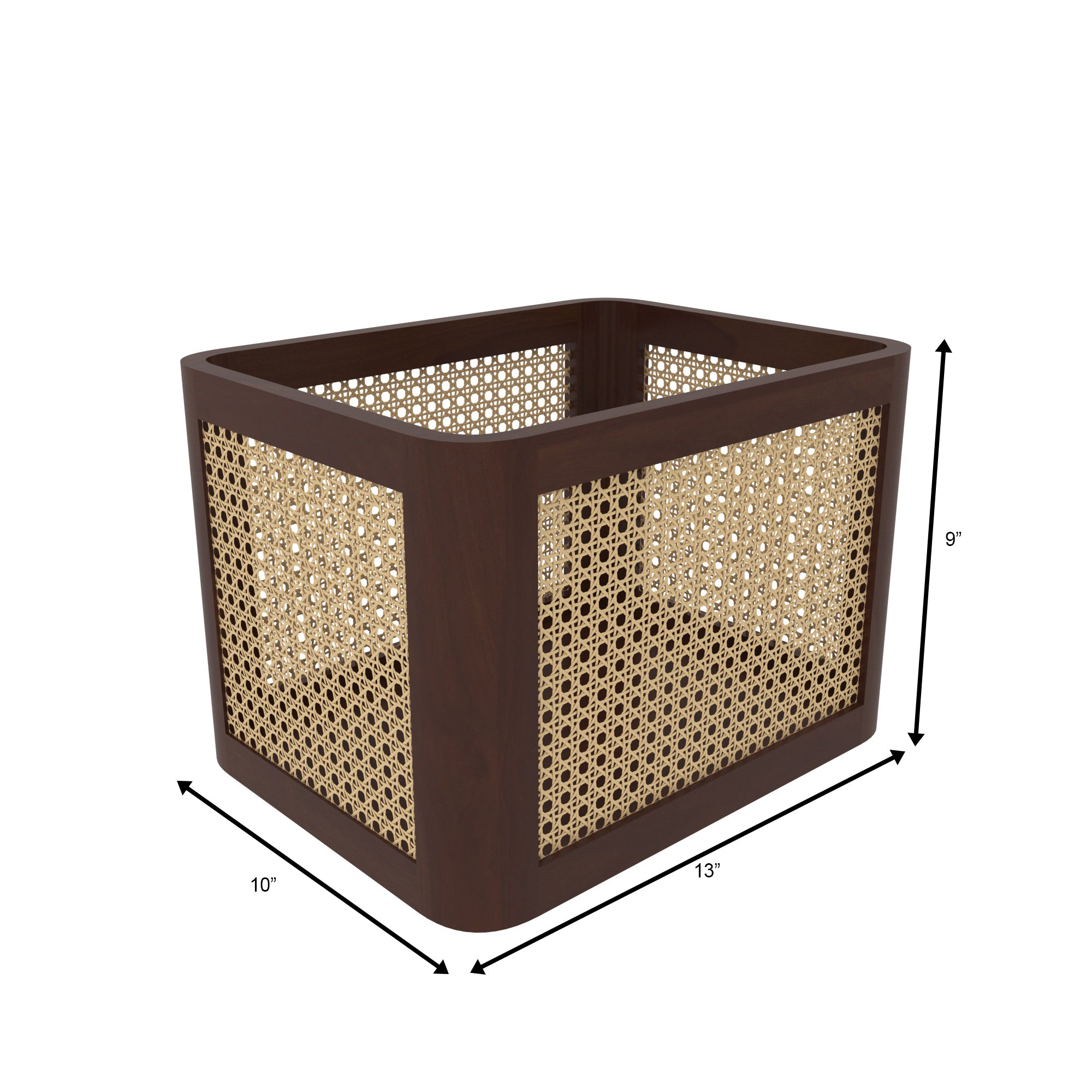 Brown Cane Storage Organizer - Wooden Basket with Natural Rattan Webbing Wooden Box