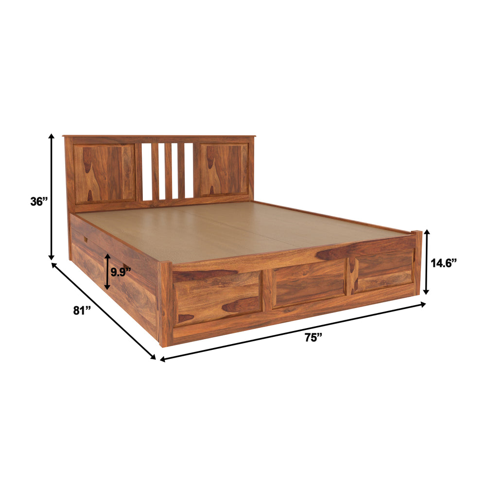 Minimalist Handcrafted Royal Heritage King Size Wooden Drawer Storage Bed