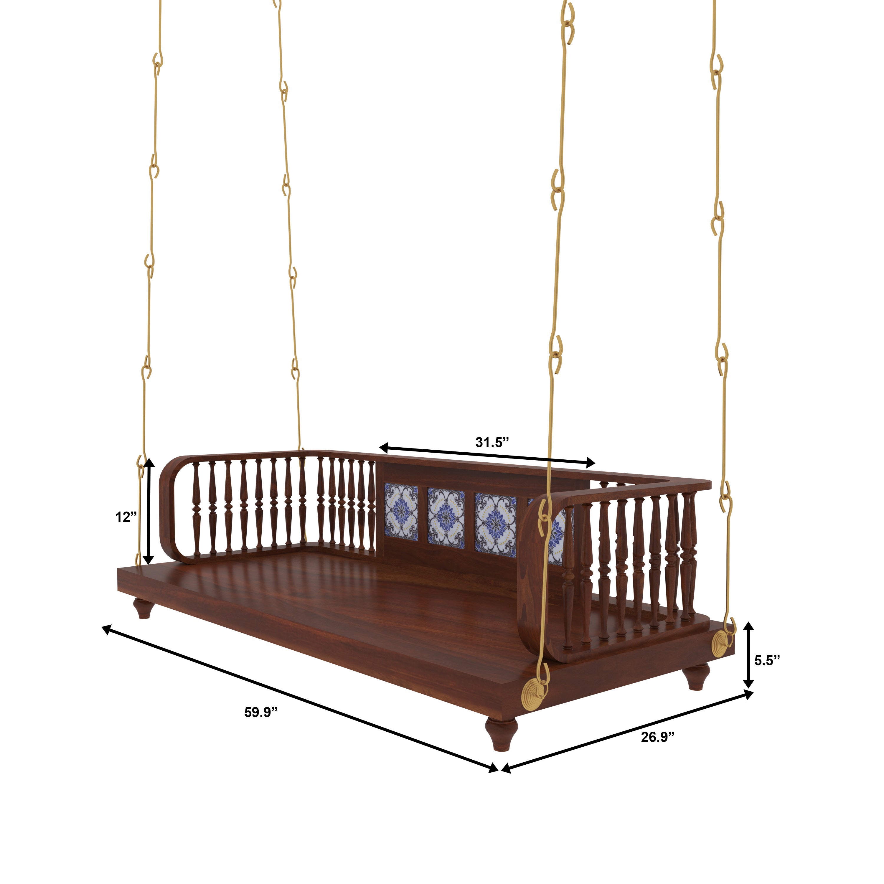 Traditional Wooden Jhula Swing with Handcrafted Tile Inlay Swing