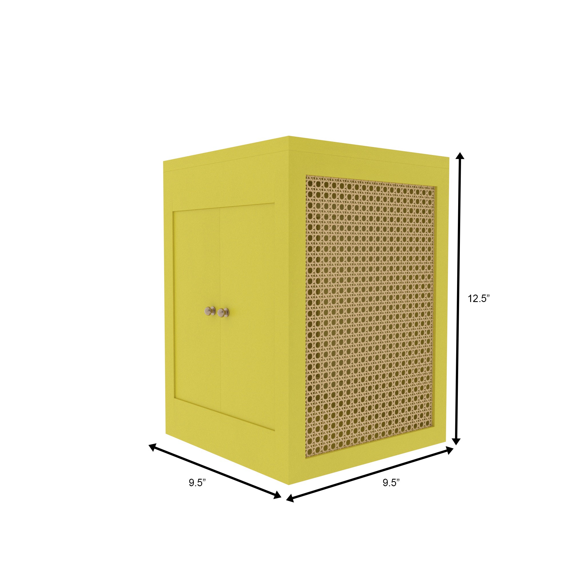 Yellow Cane Cabinet - Modern Storage with Natural Rattan Webbing Wooden Box