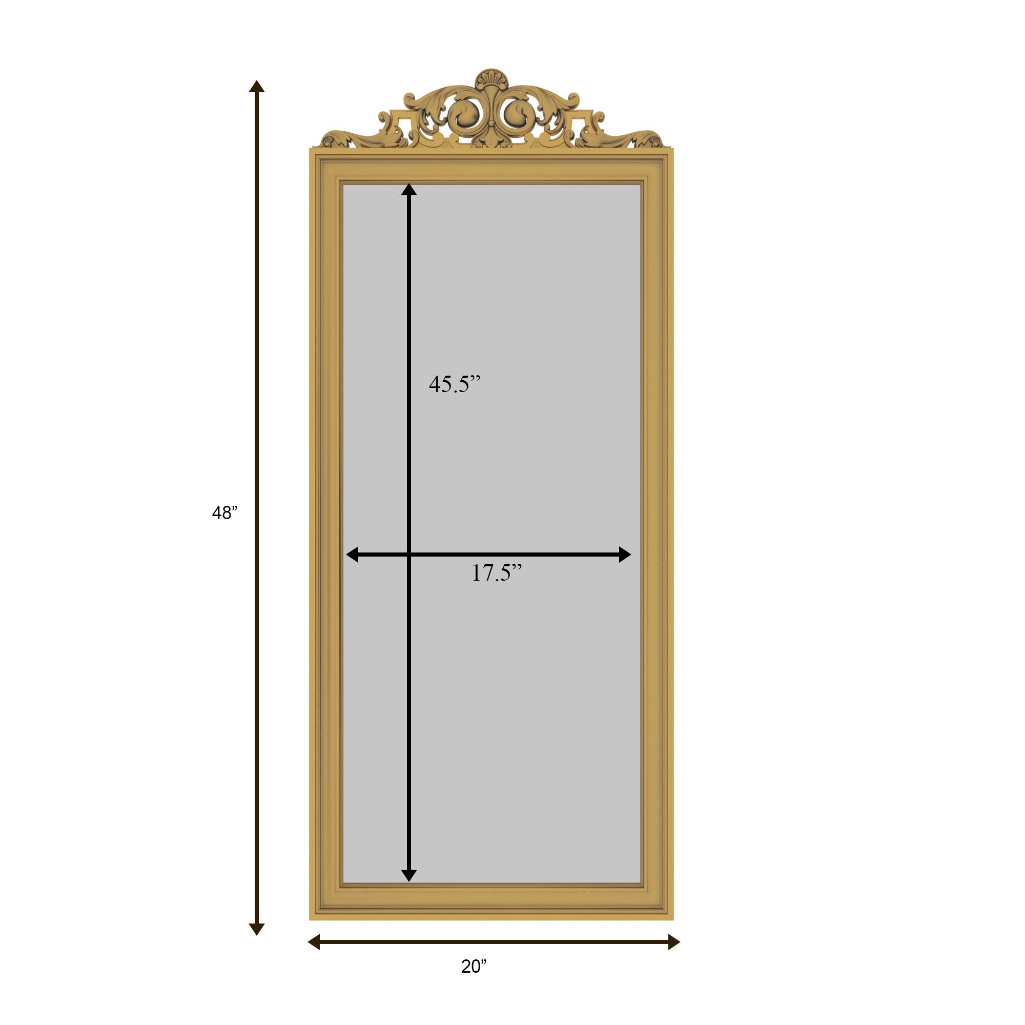 Elegant Full Length Wall Mirror with Ornate Crown Detail Mirror