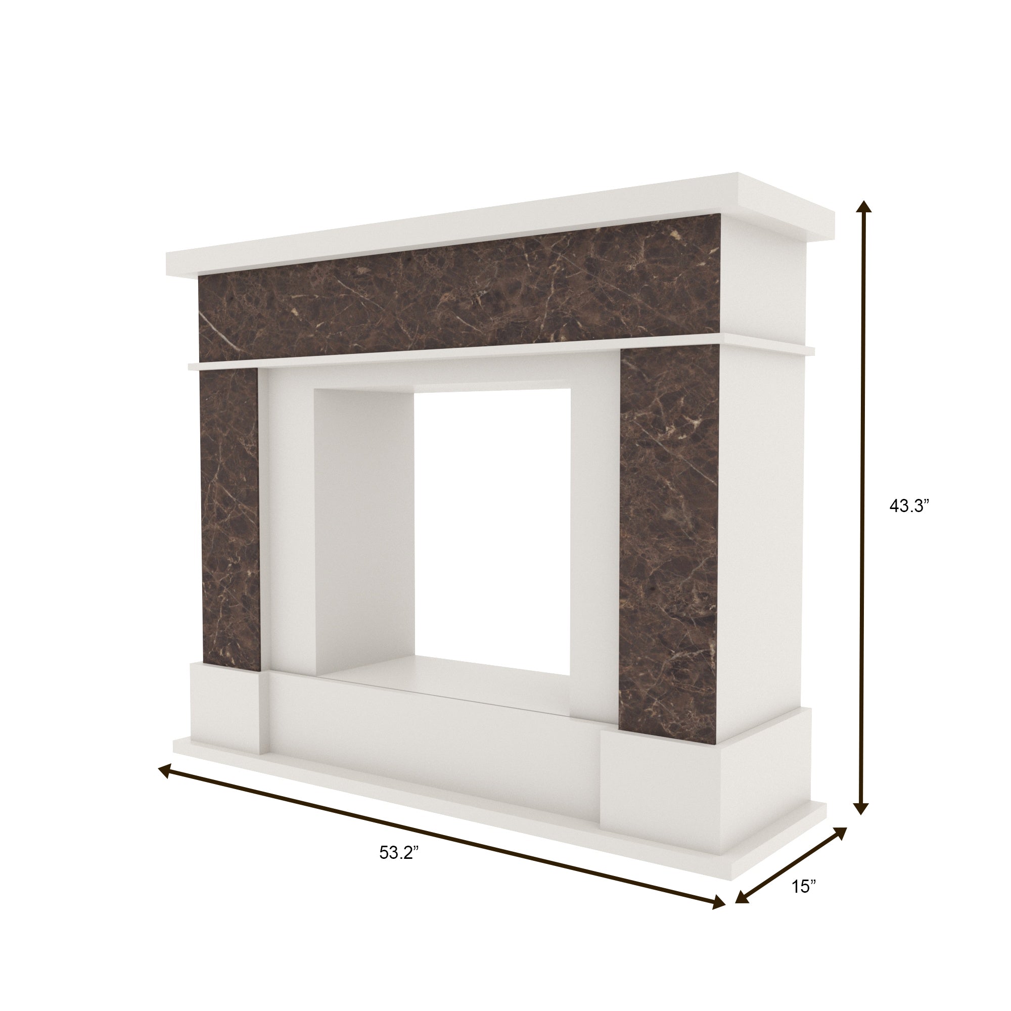Modern Fireplace Mantel with Rich Brown Stone finish and White Frame Fire Mantel