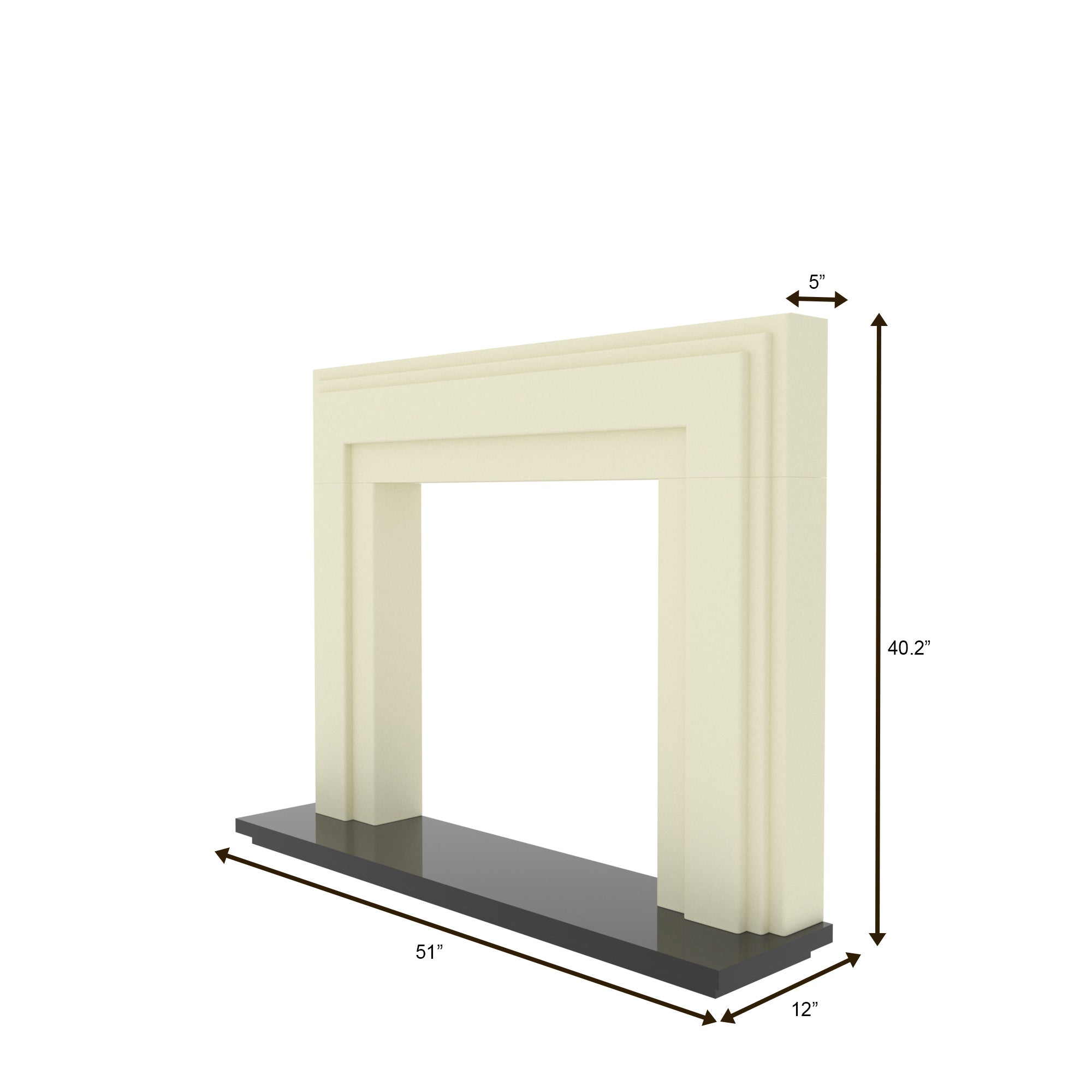 Contemporary Fireplace Mantel with Cream Finish and Black Granite Finish Base Fire Mantel