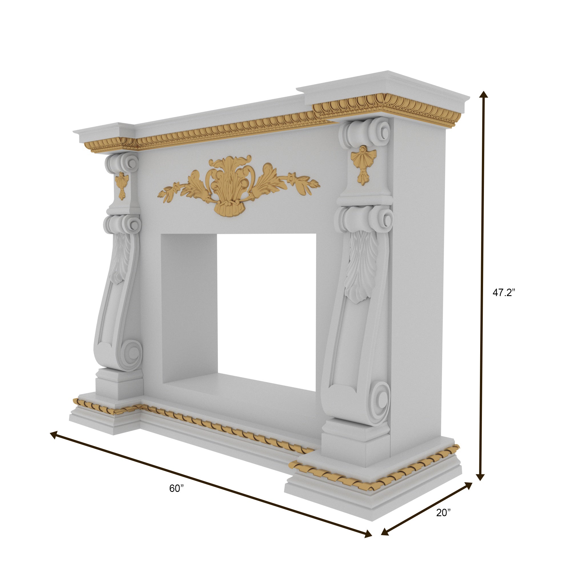Luxury Baroque Fireplace Mantel with Gold Leaf Accents and Twisted Columns Fire Mantel