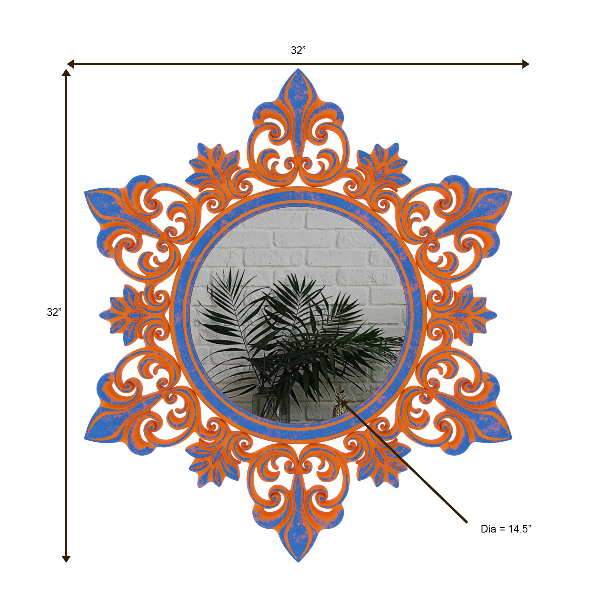 Decorative Sunburst Wall Mirror with Ornate Scrollwork Design Mirror