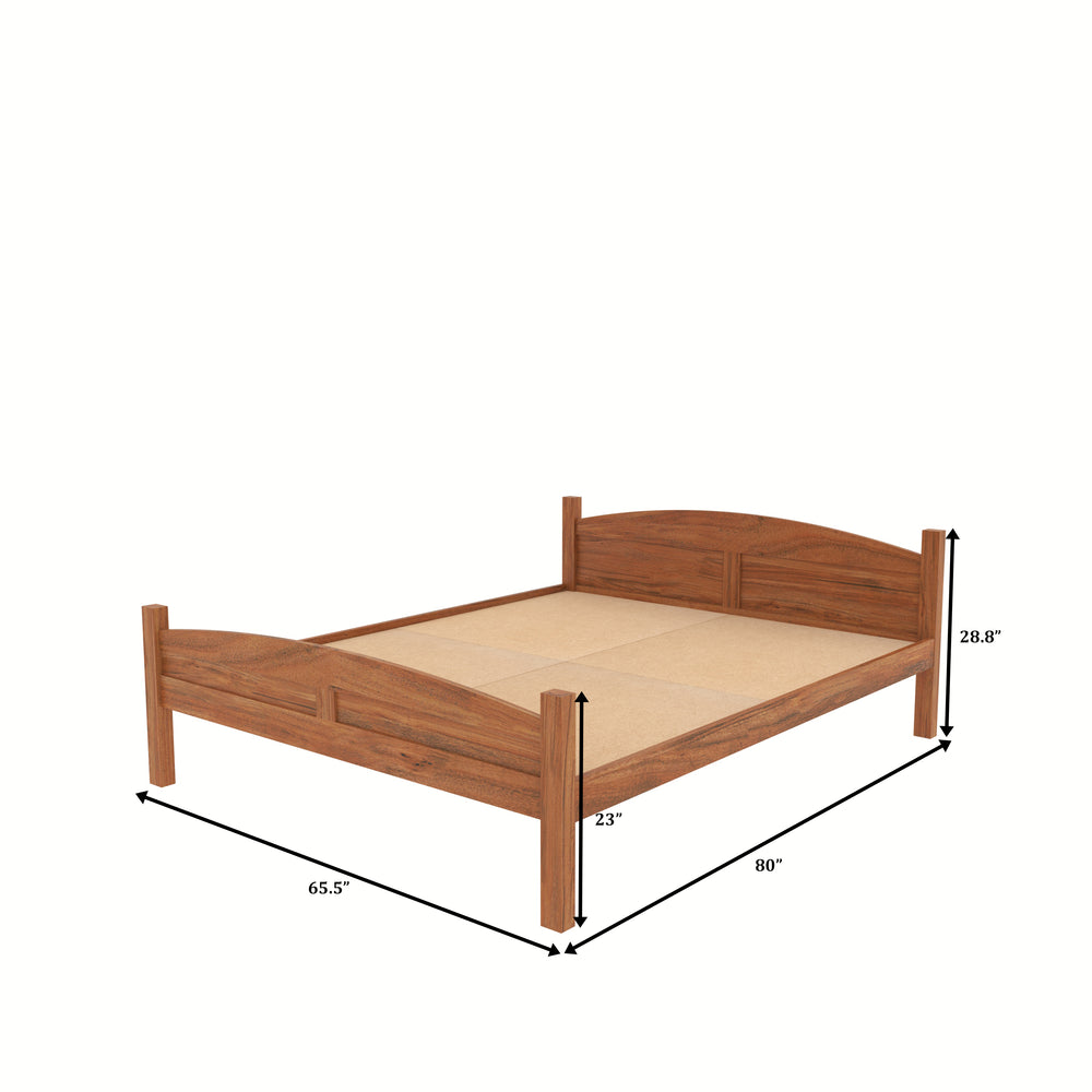 Modern Rustic Bedroom: Wooden Platform Bed with Brick Arch Accent