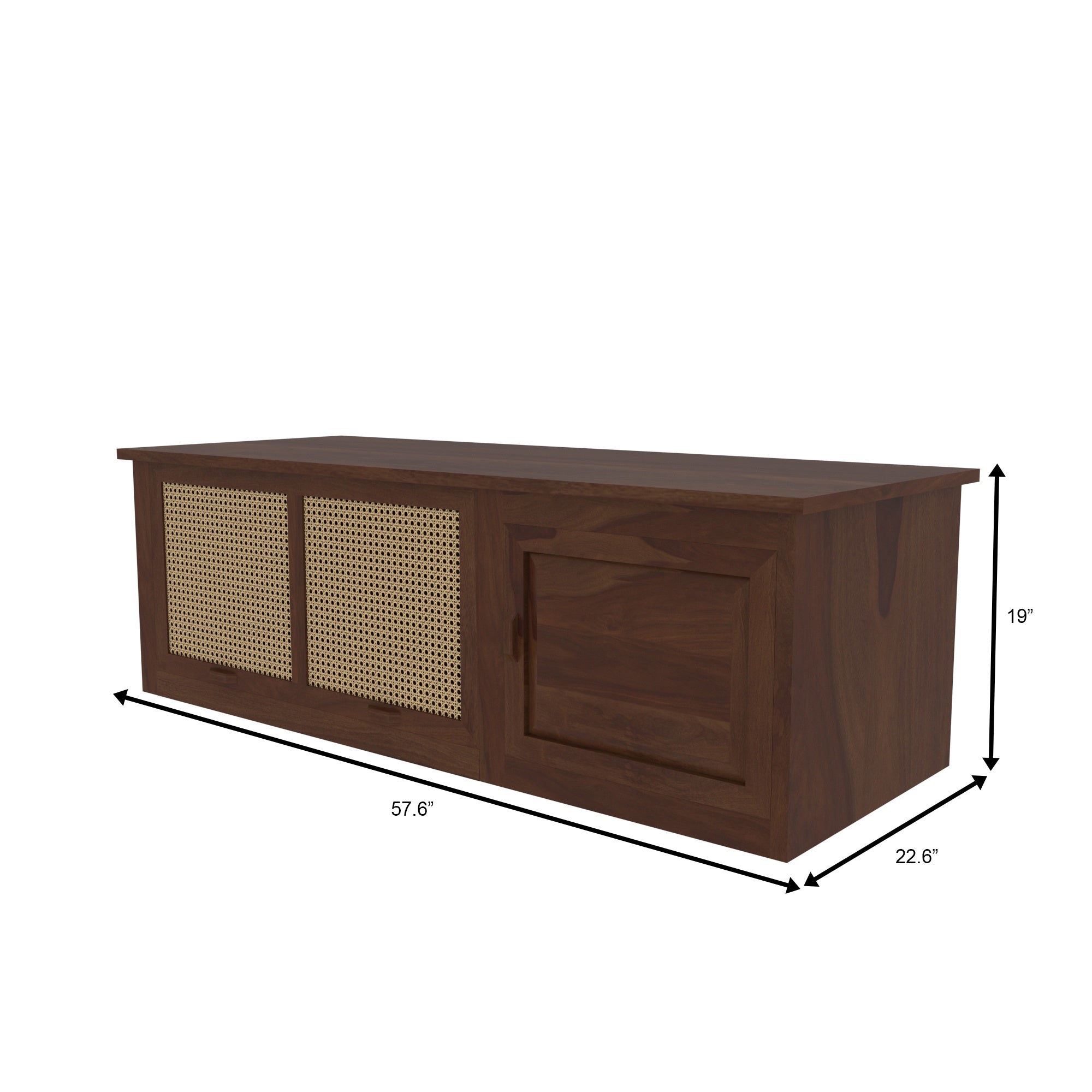 Handcrafted Wooden Storage Bench with Cane Webbing - White Cushioned Top Bench