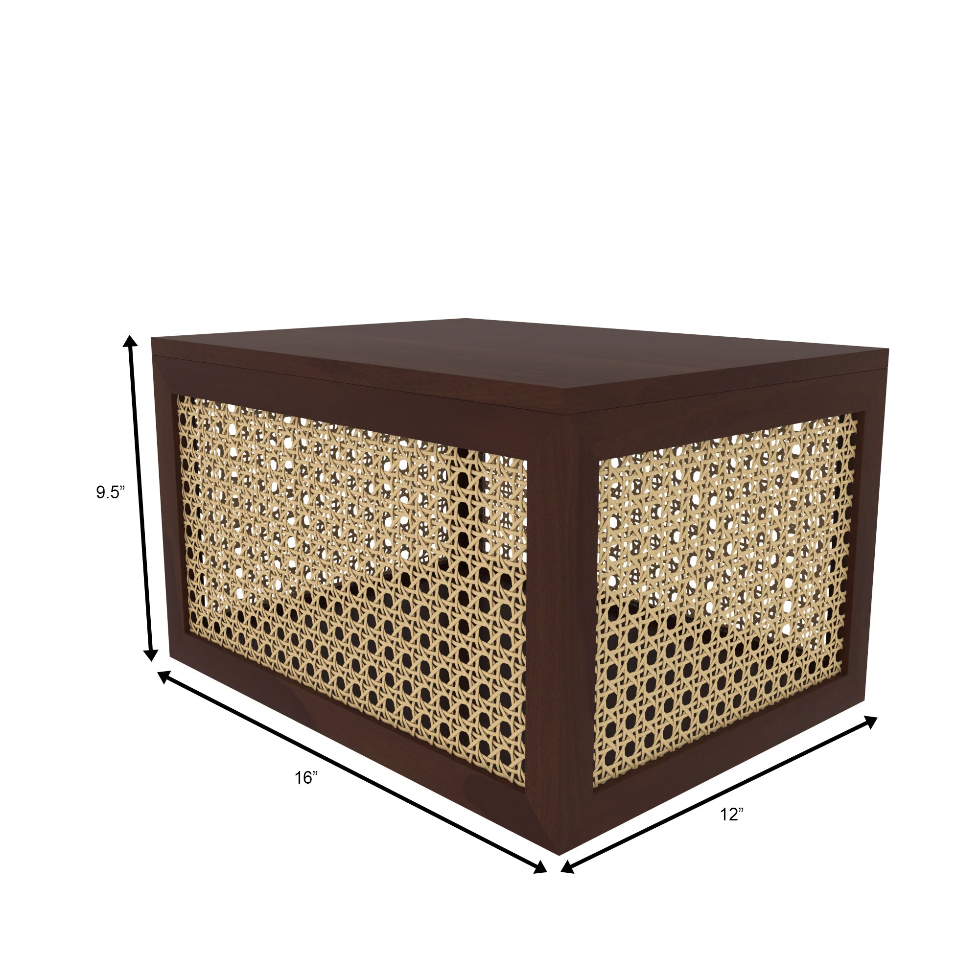 Brown Cane Storage Trunk - Large Wooden Chest with Natural Rattan Webbing Wooden Box