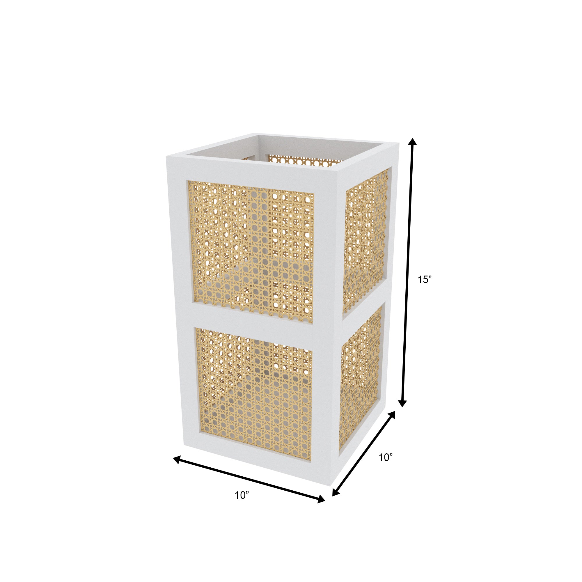 White Cane Umbrella Stand - Natural Rattan Webbing Storage Organizer Wooden Box