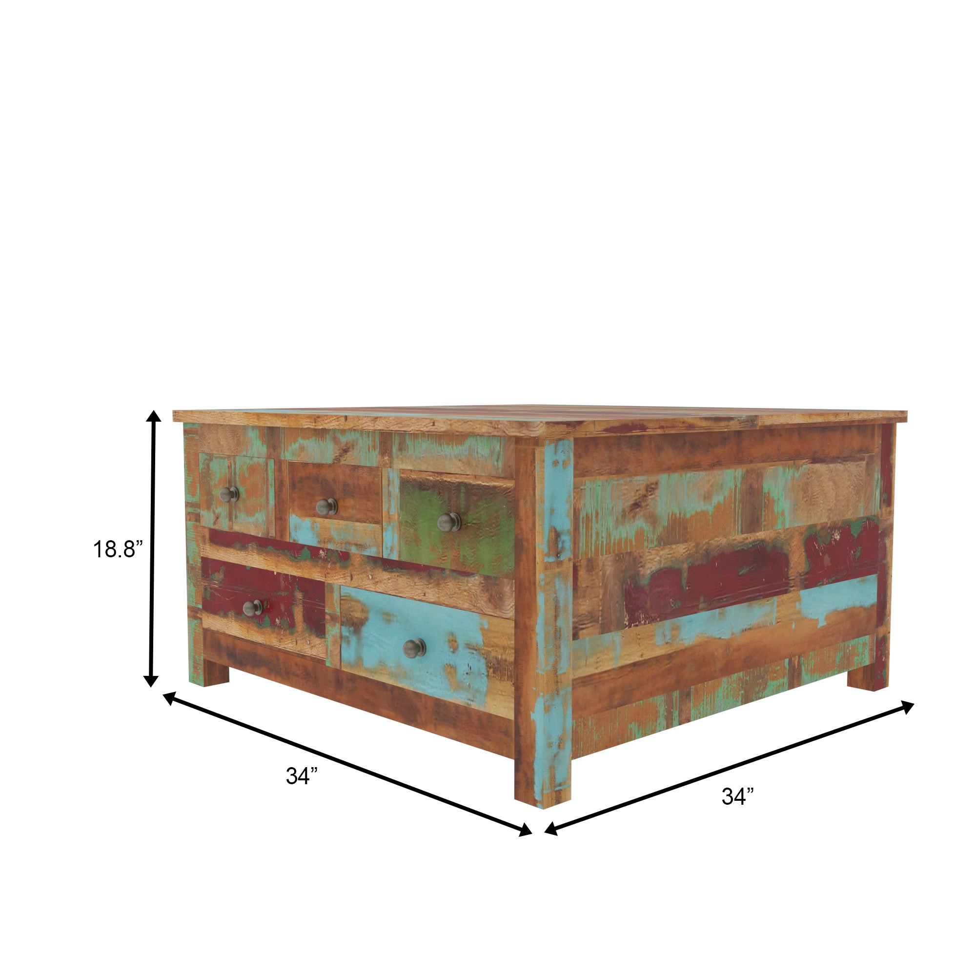 Colorful Reclaimed Wood Coffee Table - Storage Box Table Coffee Table