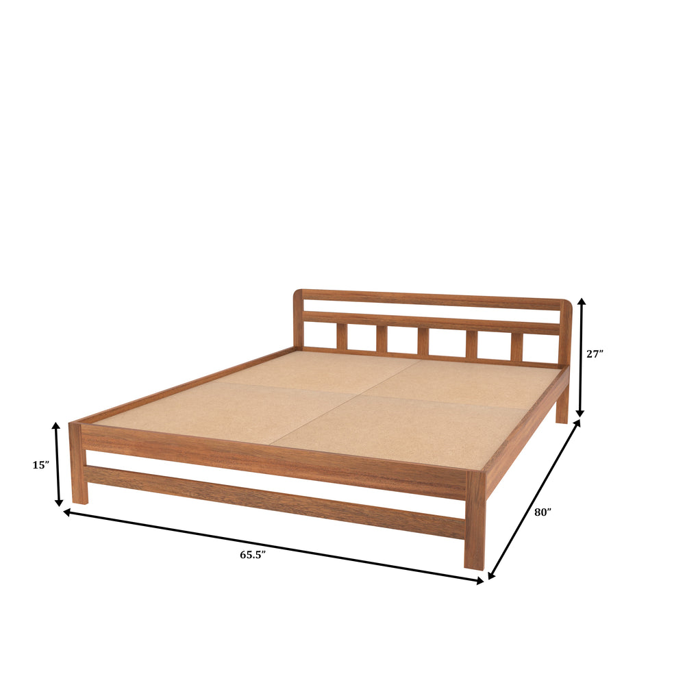 Minimalist Wooden Bed Frame with Open Slatted Headboard – Isolated View