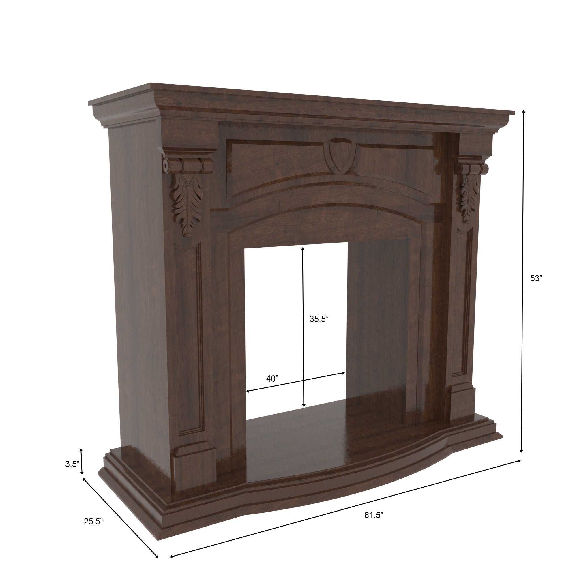 Classic Arched Solid Wood Fireplace Mantel Unit with Carved Detailing Fire Mantel