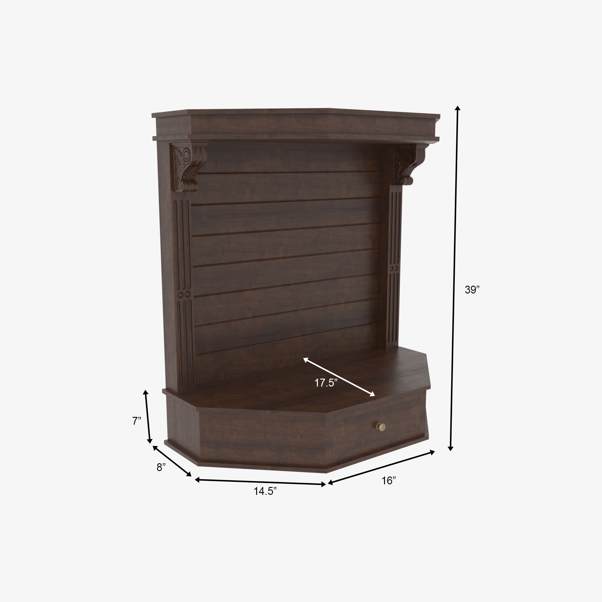 Wooden Wall Altar with Stepped Cornice, Slatted Back & Drawer Altar