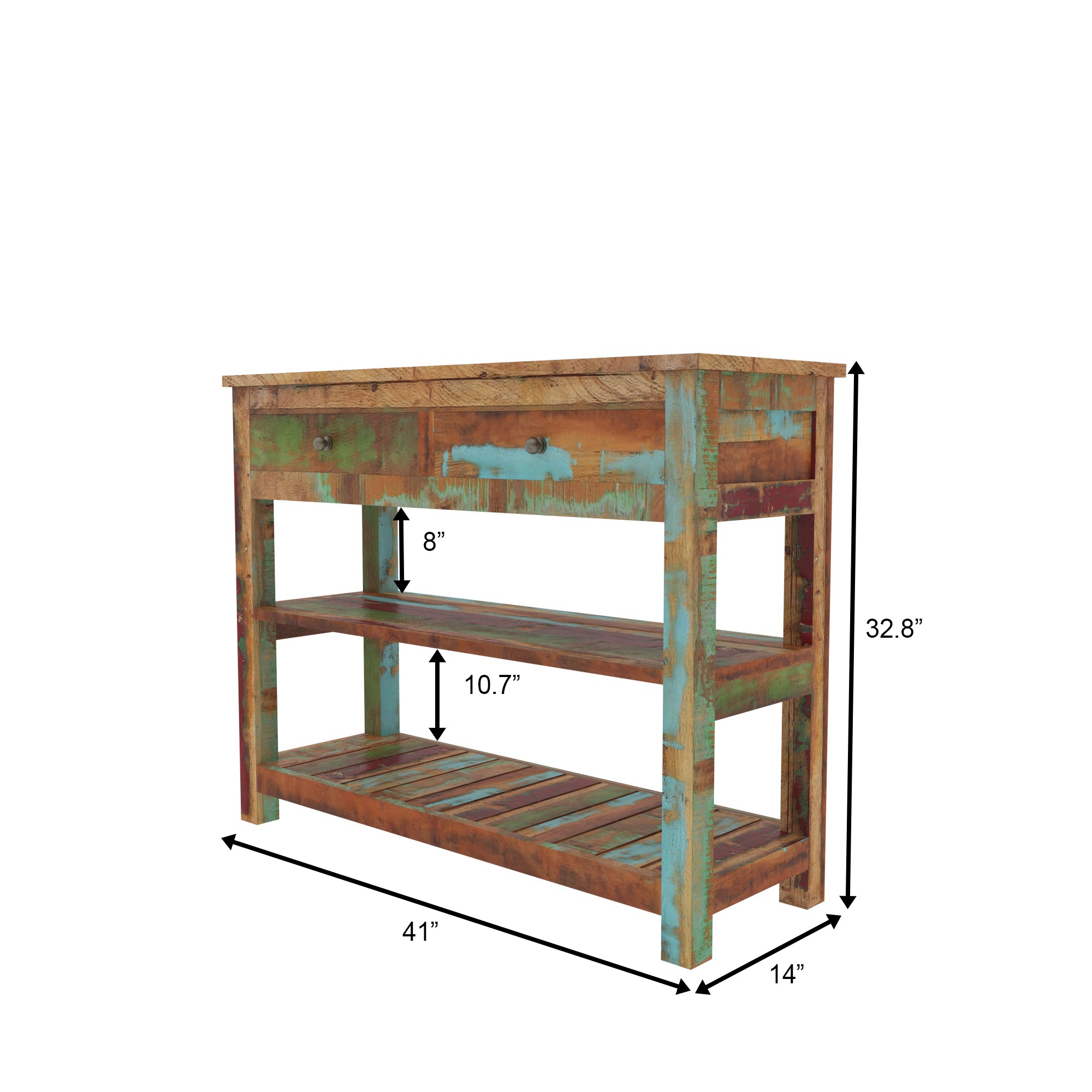 Colorful Reclaimed Wood Console Table - Entryway Storage Unit Cupboard