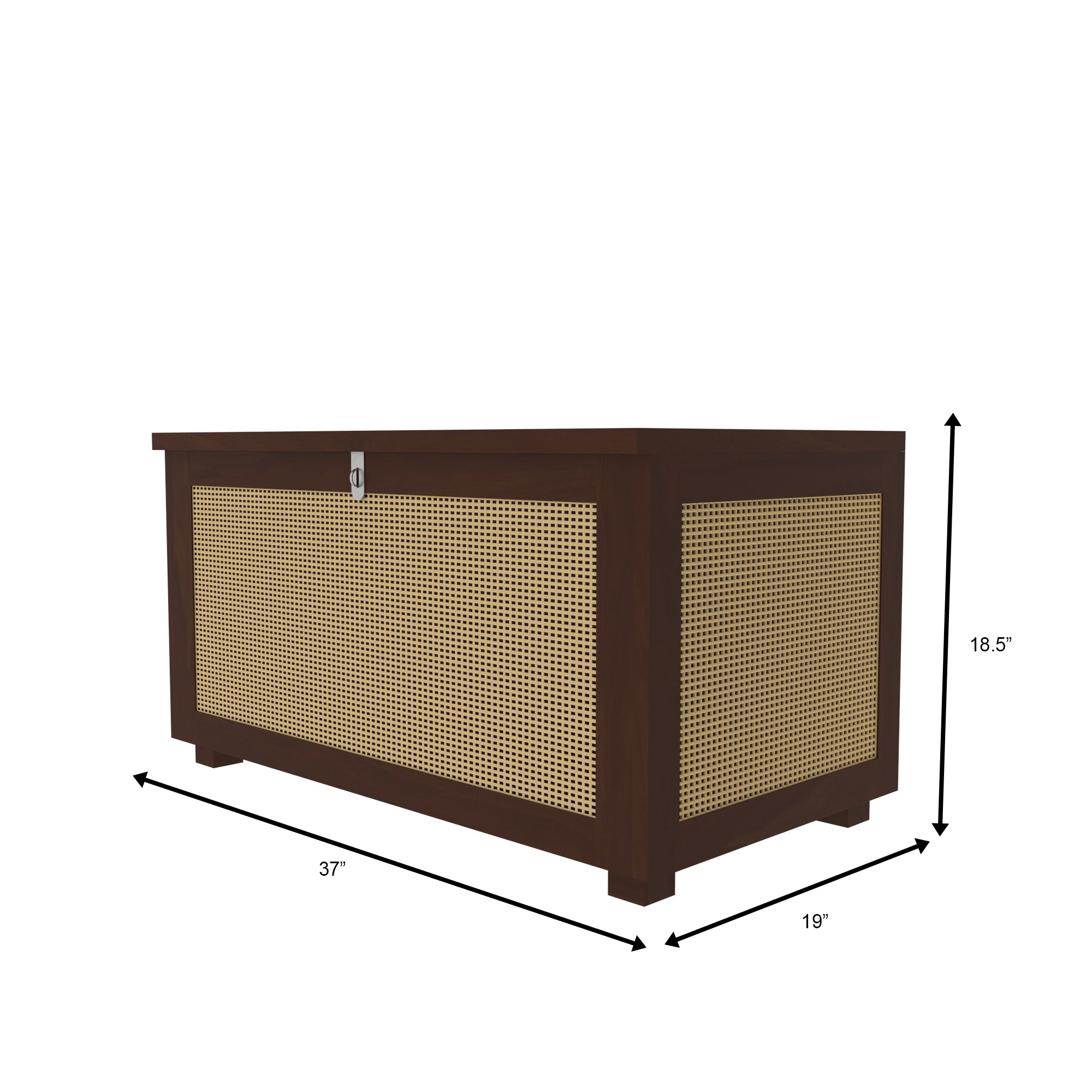 Handcrafted Wooden Storage Cabinet with Cane Webbing Front Panel Bench