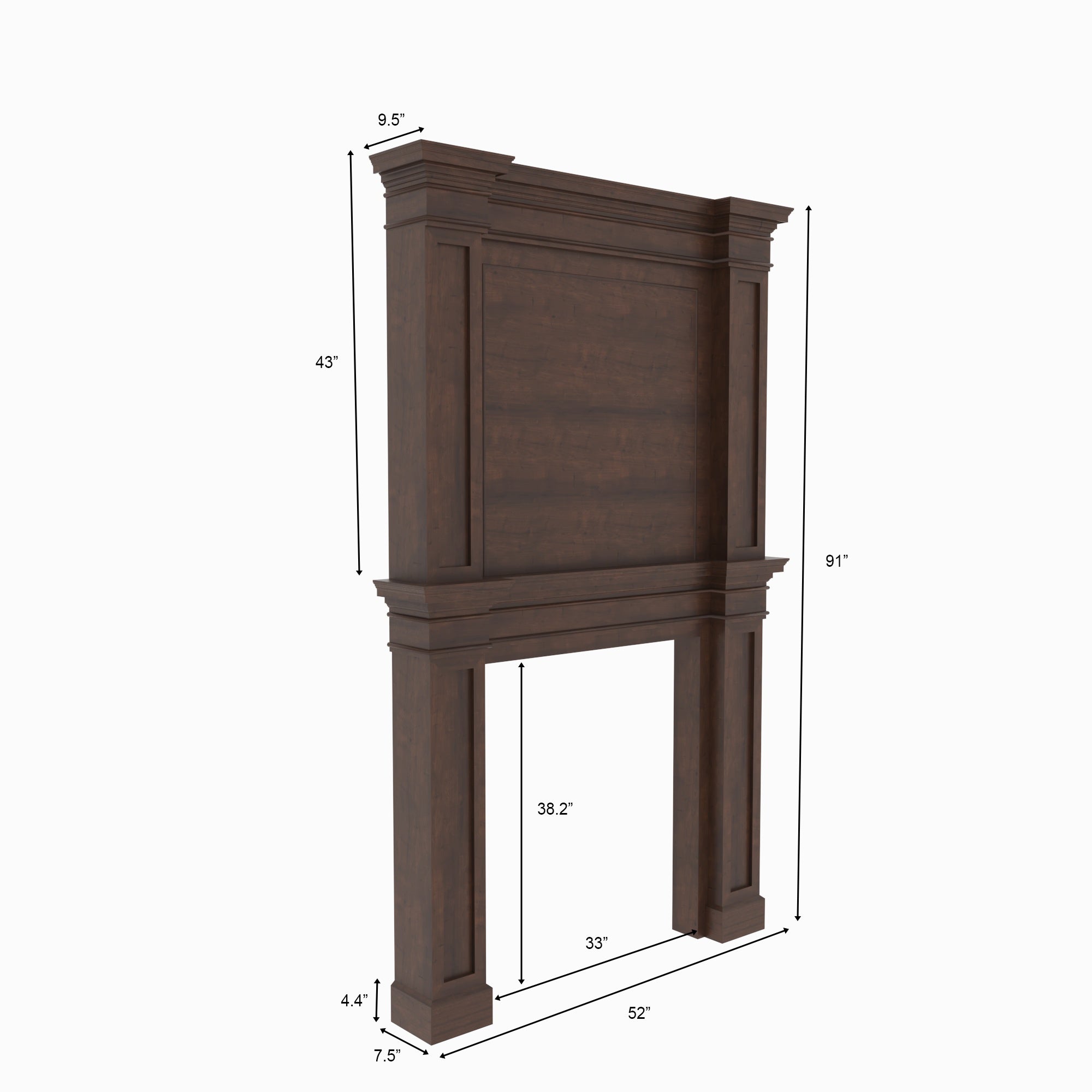 Grand Solid Wood Fireplace TV Unit with Paneled Columns Fire Mantel